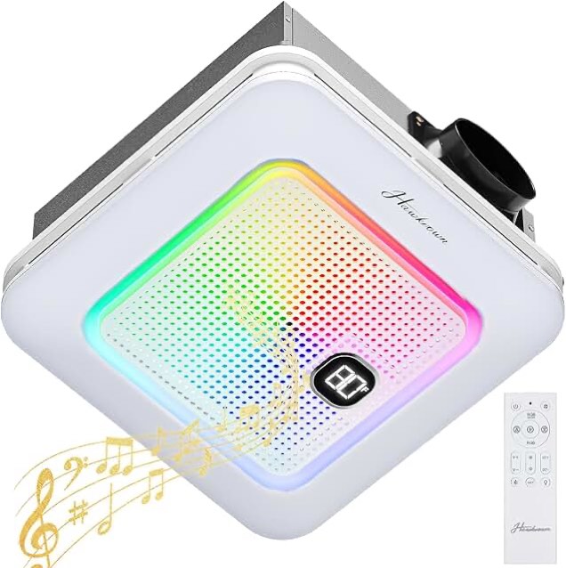 Bathroom Exhaust Fan with Bluetooth Speaker, 230 CFM 1.0 Sone Bathroom Exhaust Fan with Light, 3 Dynamic Light, 7 LED Color, 3 Color Temperatures, Nightlight, Music Sync, Remote, Easy Install