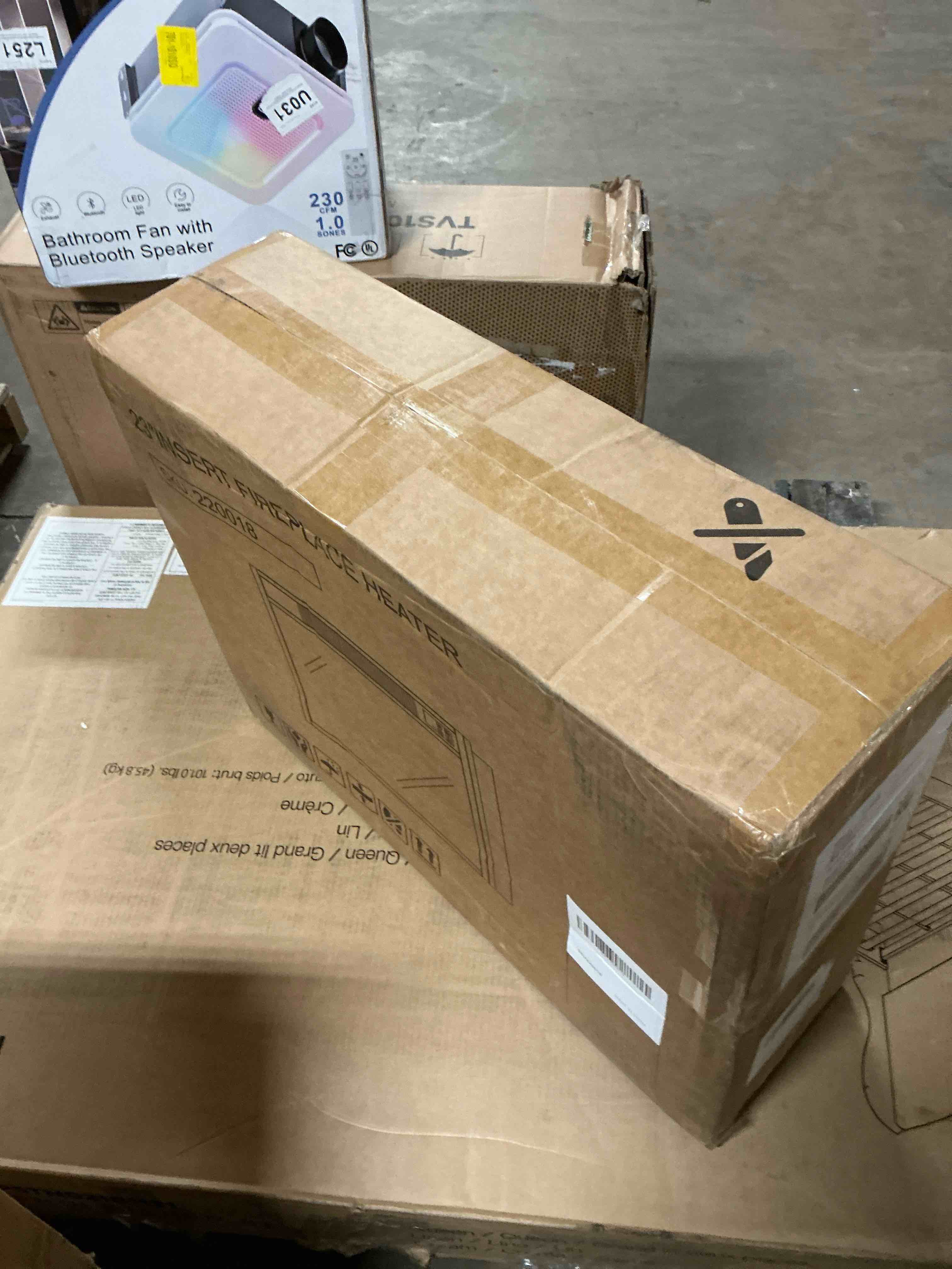 Condition photo showing Good Condition for Electric Fireplace TV Stand with Mantel, Holds 90â€� TVs \u0026 Media Storage, Rustic Media Console for Living Room