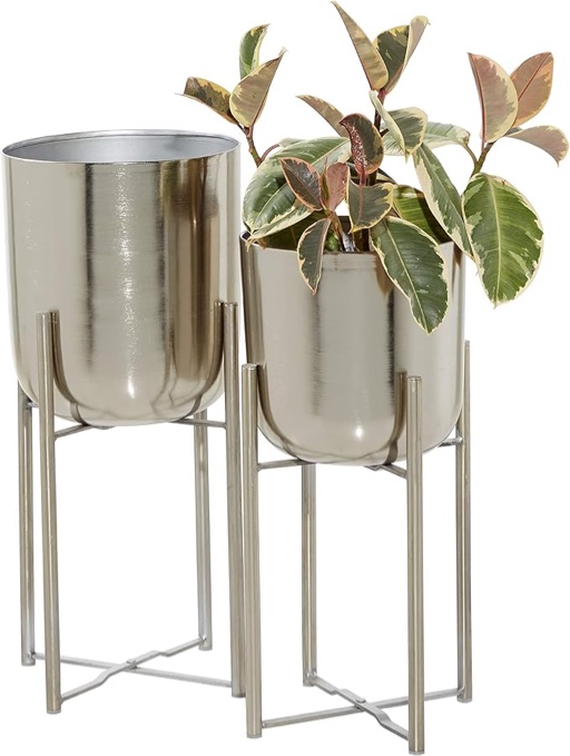 2 - Piece Silver Metal Tall Indoor Outdoor Dome Indoor Outdoor Planter with Removable Stand Set