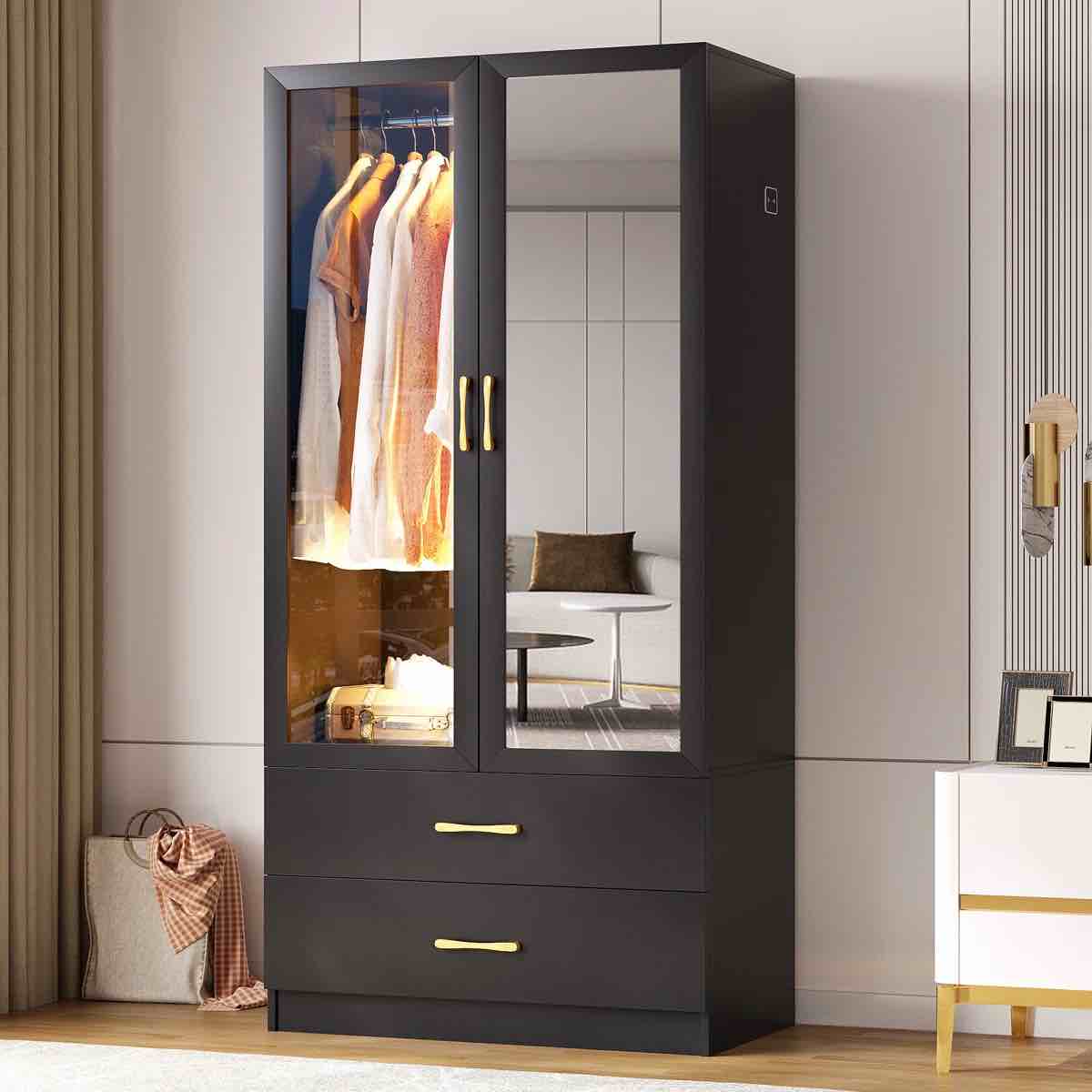 2 doors armoire wardrobe with 2 drawers and human sensory module