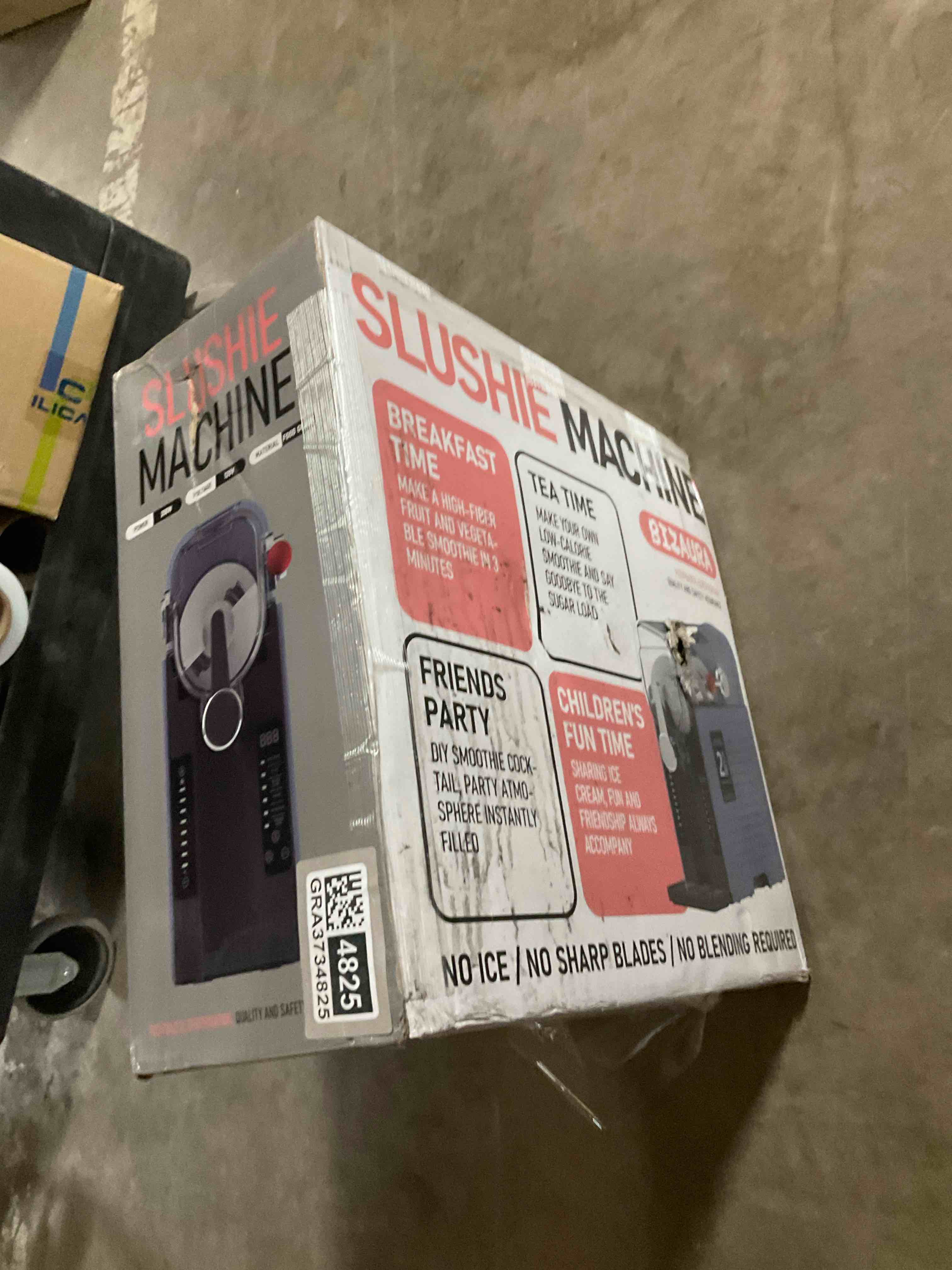 Condition photo showing As Is for broken + used slushie machine for home with self-cleaning, no ice needed, 6 preset settings frozen drink maker, 12h delay start