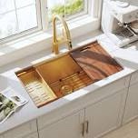 Modern Innovate Single Undermount Series Blenzia 32 Inch Gold Undermount Workstation Kitchen Sink 16 Gauge Stainless Steel Single Bowl Handmade Sink 32" X 18" X 10"