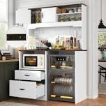 (INCOMPLETE, box 2/2 ) Tall Storage Cabinet With Fridge Space,fridge Cabinet With Charging Station,large Kitchen Pantry Cabinet With Wine Glass Holder And Drawers,kitchen Hutch With Microwave Stand