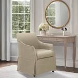 bedford london upholstered skirted dining arm chair with hidden casters
