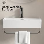 16" L x 12" W Wall Mounted Bathroom Sink with Towel Rack White Ceramic Bathroom Sink Wall Hung Sink