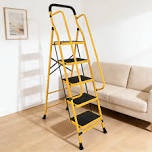 heavy duty 5-step folding ladder with slip-resistant wide steps - portable safety handrail stool for home/kitchen multi-use (330 lbs capacity)