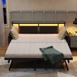 Merrylee Daybed with Pop Up Trundle,Metal Twin Daybed with Charging Station and LED Lights,Guest Bed with Storage for Adults