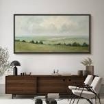 large framed canvas print wall art - vintage meadow landscape print for modern farmhouse decor