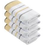 quick dry hand towels for bathroom, 4 pack 16"x27" - 100% cotton | soft | absorbent | lightweight, striped hand towels decorative set, luxury towel set for showering & guset, yellow and gray stripe