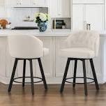 Elyana Counter Height Bar Stools Set Of 2, Swivel Bar Stool With Back, Linen Counter Stool, Metal Legs, Retro Upholstered Barstools For Kitchen Island, Home Bar, Pub