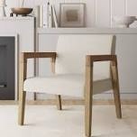 mid-century modern accent chair, armchair with solid wood legs, upholstered reading chair