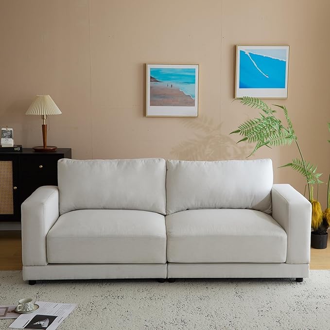 Modern Square Arm Sofa With Soft Velvet Upholstery, Deep Cushions