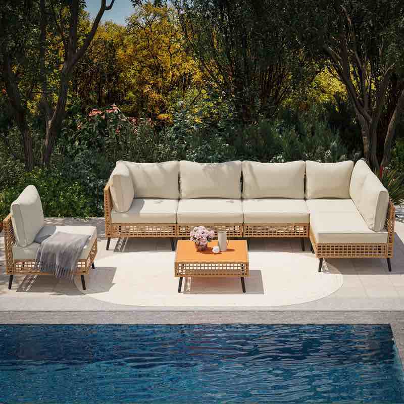 incomplete 7 Pieces Wicker Sectional Seating Group with Cushions