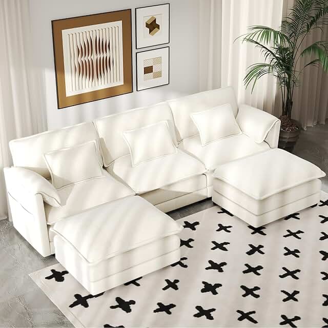 2 arms, 6 pillows and ottoman base