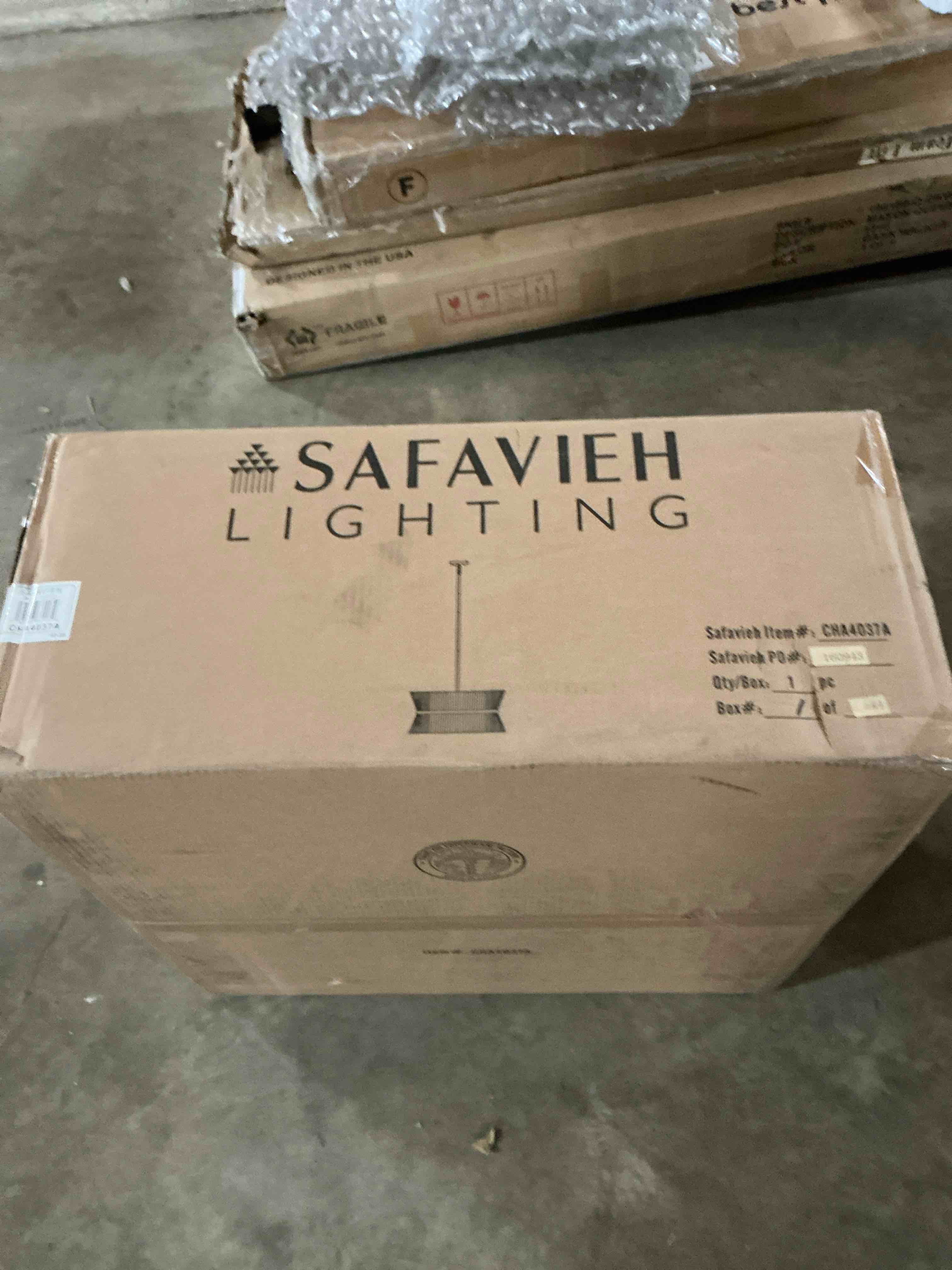 Condition photo showing Good Condition for safavieh lighting collection – alma bleached natural rattan & brass gold 4-light adjustable chandelier, contemporary glam hanging ceiling fixture with led bulbs included (cha4037a)