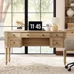 Scarlett Farmhouse 56'' Executive Desk With 5 Drawers, Home Office Desks With Charging Station, Wood Computer Desk With Rear Storage Compartment Design, Writing Desk For Work And Study