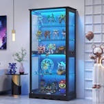 giass display cabinet, 5-tier display cabinet with lock, bookcasewith 3 color led lights