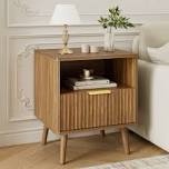 Fluted Nightstand With Curved Profile Design, End Table W/Storage, Bedside Table For Bedroom, Living Room