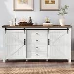farmhouse sideboard buffet cabinet with storage, 60" kitchen cabinet with 2 sliding barn doors, 4 drawers and 2 adjustable shelves, rustic coffee bar cabinet, distressed cream white