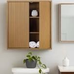 (no instructions )Modern 2 Door Wood Wall-Mounted Storage Cabinet with Fluted Push-Open Doors for Bathroom Organization