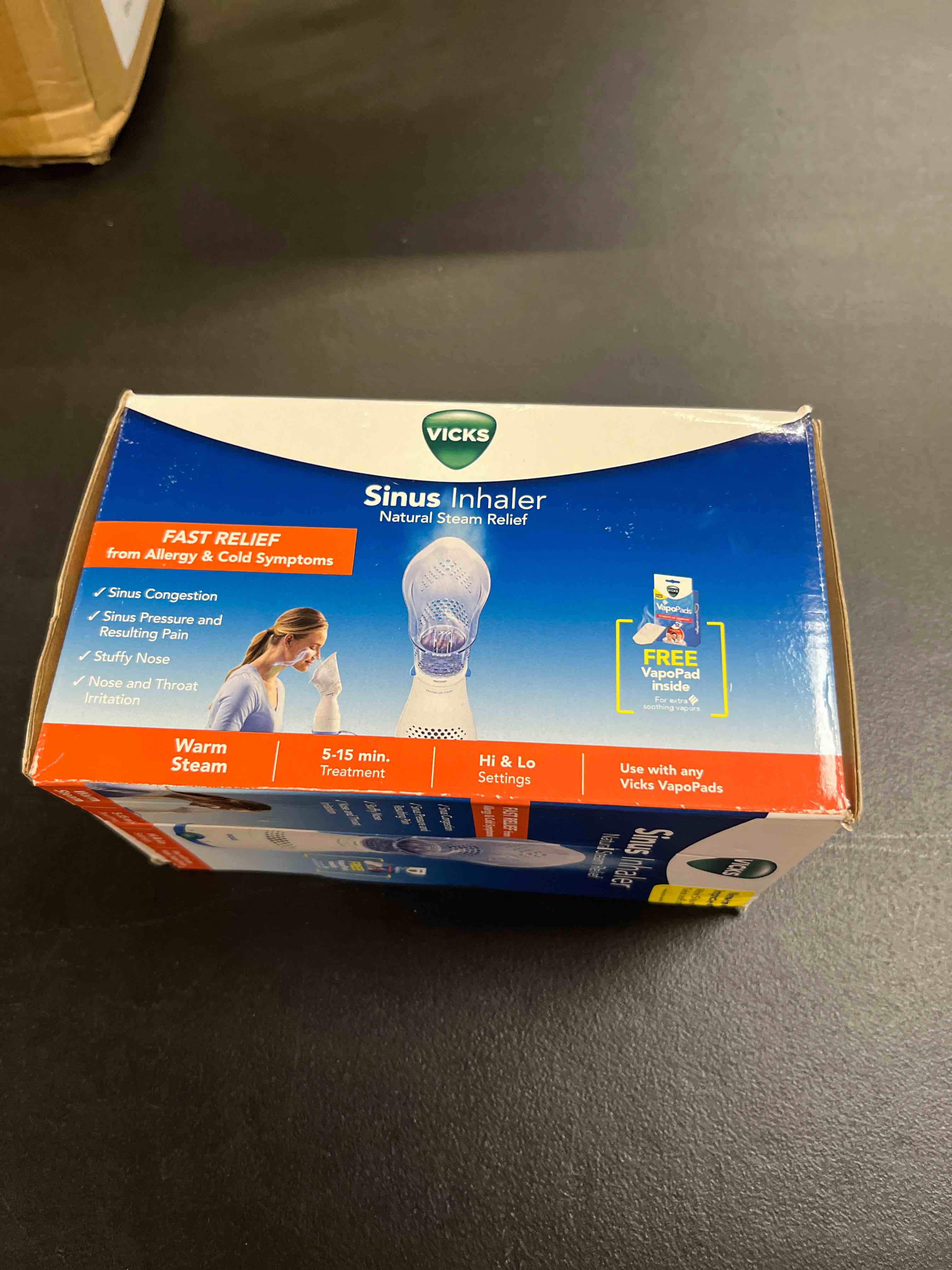 Condition photo showing Good Condition for vicks sinus inhaler - non-medicated steam relief for allergies, congestion, cough & colds, vocal steamer, soothes nasal & throat passages, works with vapopads (1 included) 1 count (pack of 1) inhaler