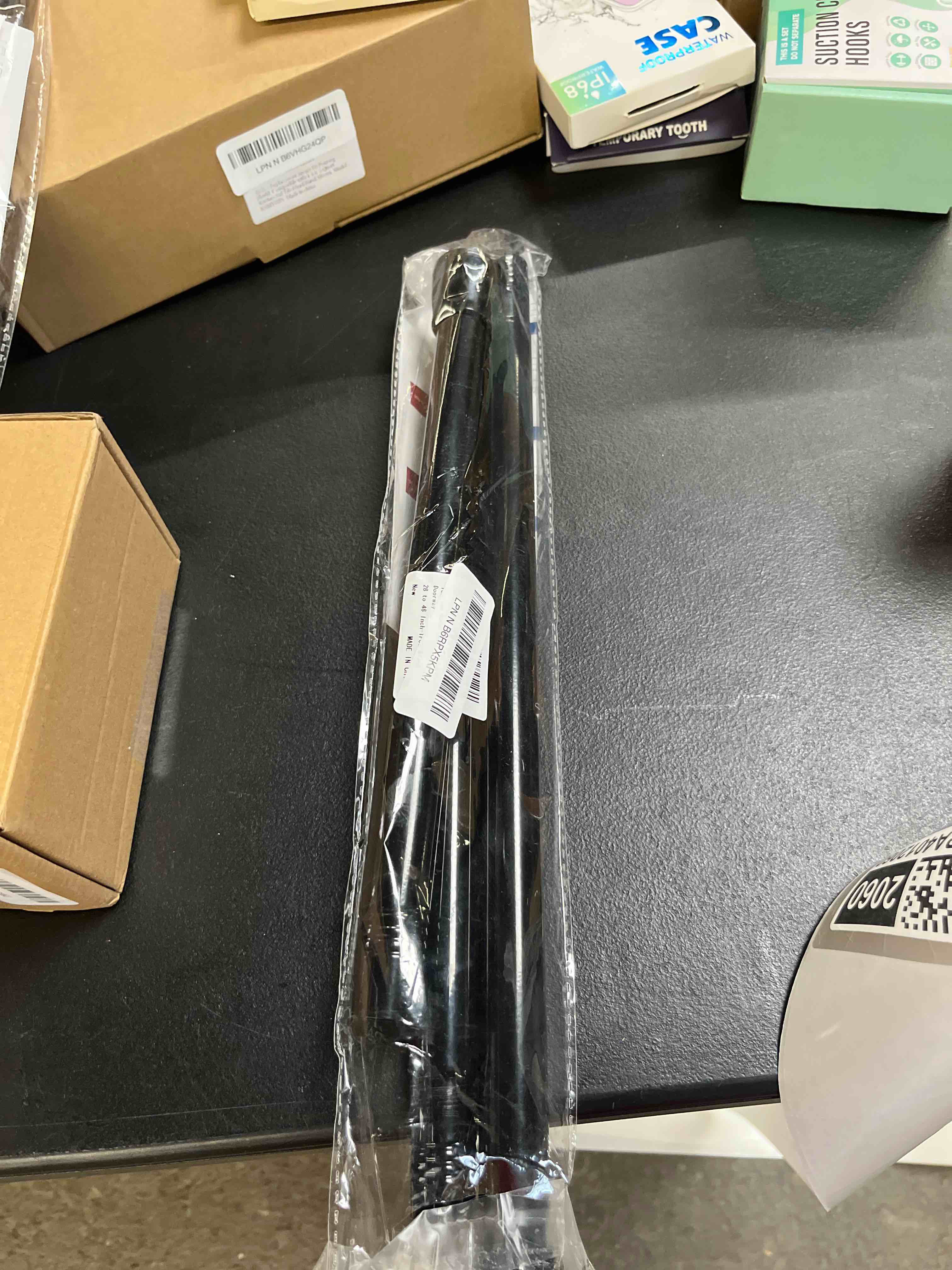 Condition photo showing Good Condition for tension rods for windows 28 to 48 inch black curtain rods no drilling tension curtain rod adjustable curtain rods expandable pressure spring tension rod for closet, doorway 28" to 48"-1pcs black