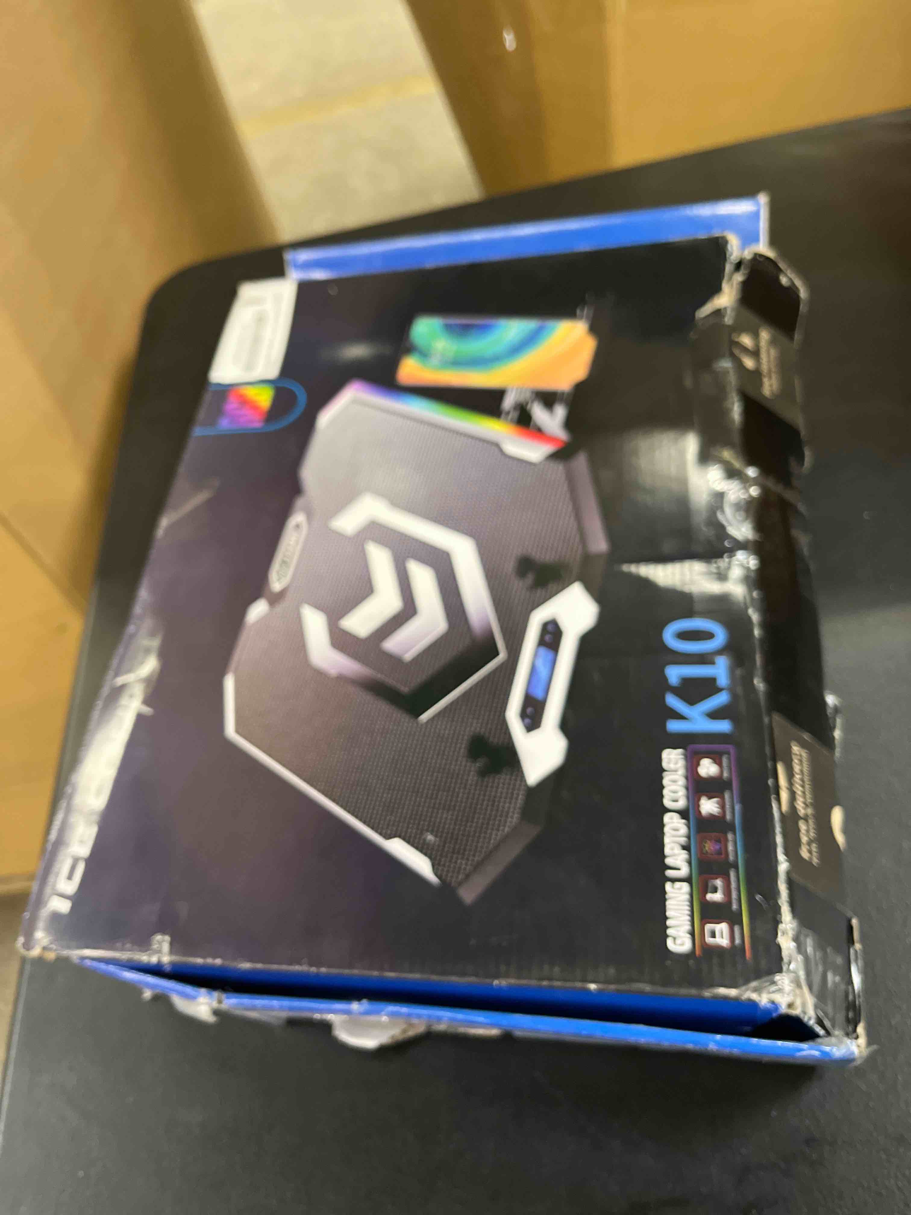 Condition photo showing Good Condition for (missing phone stand )ice coorel gaming laptop cooling pad with 8 cooling fans, laptop fan cooler pad for 15-17.3 inch, notebook cooler stand with 6 height adjustable, rgb cooling pad with two usb port + phone stand 8 fans
