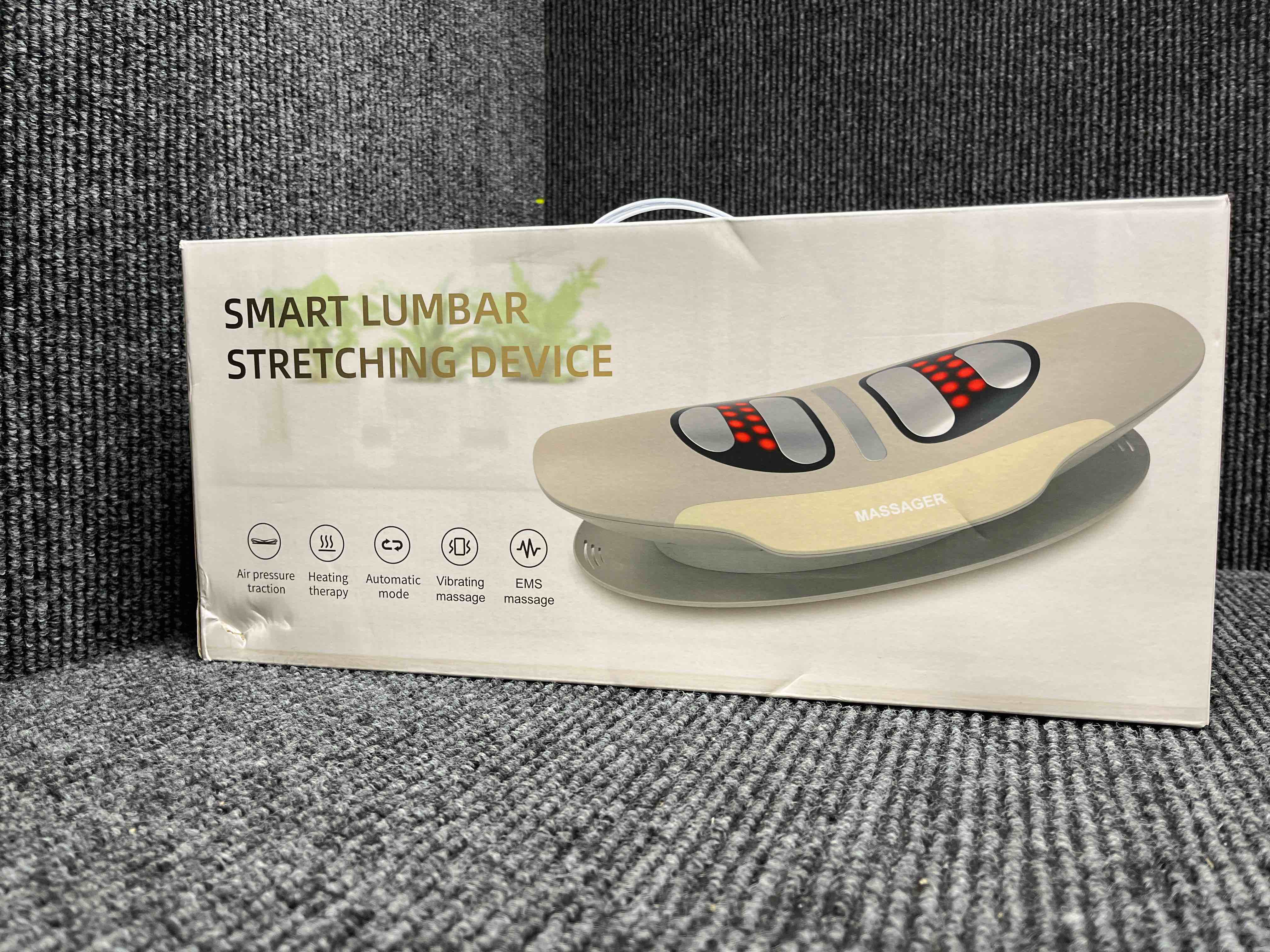 Condition photo showing Good Condition for electric lumbar traction device, used to relieve waist pain, multi-functional spinal decompression device with dynamic air bag traction, with heat therapy and vibration massage functions