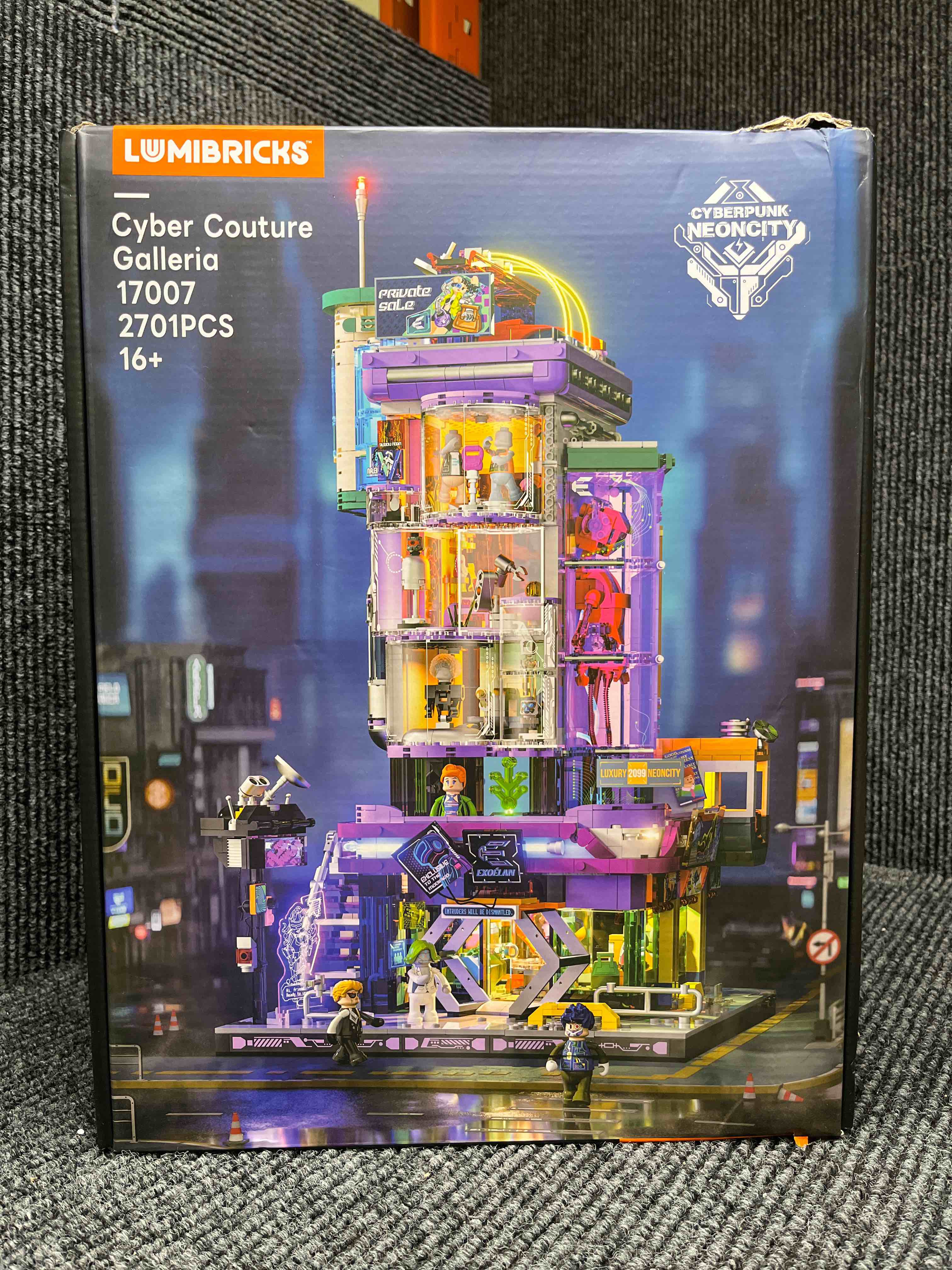Condition photo showing Good Condition for cyber couture galleria building set - cyberpunk neon city future style toy with light kit for home decor - amazing gift idea for boys & girls, adults & sci-fi lovers, 2701 pcs