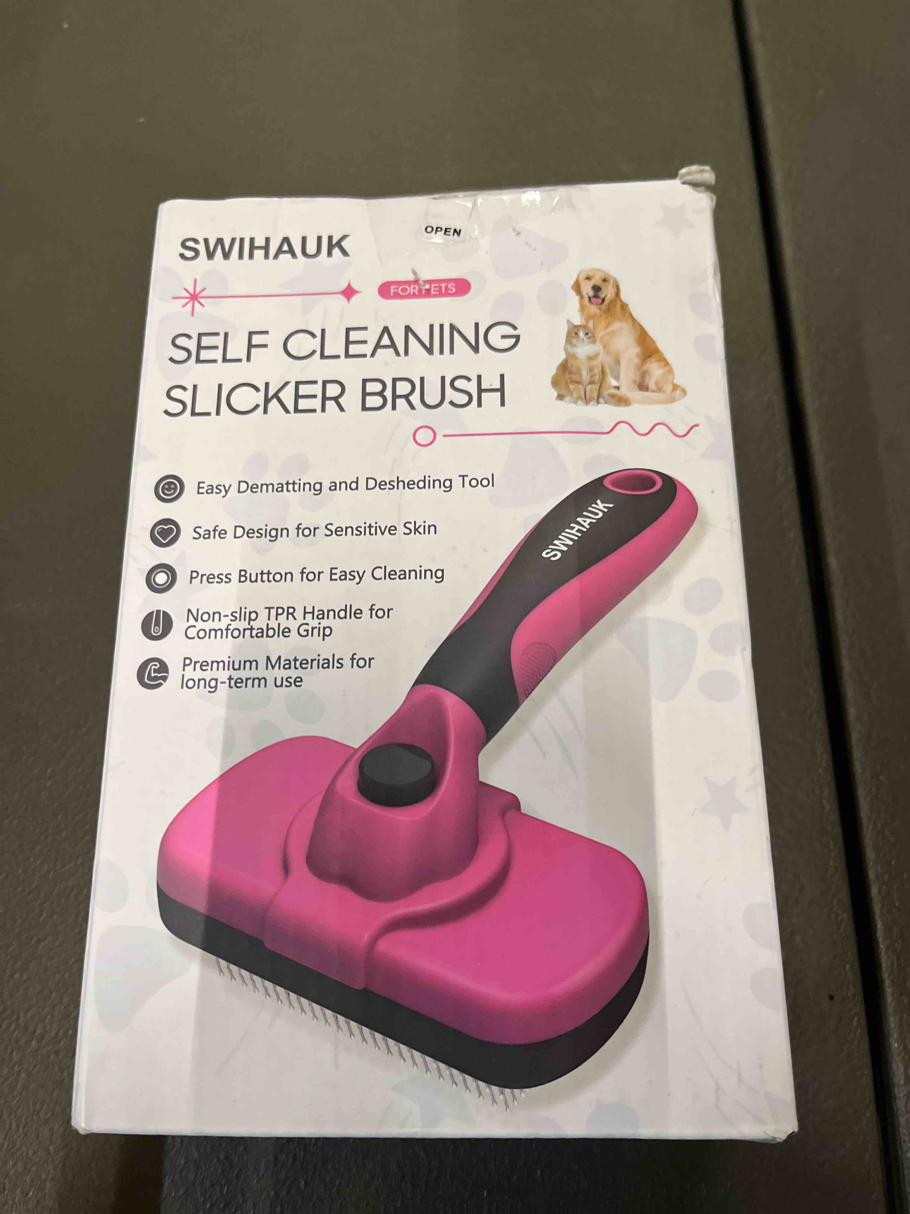 Condition photo showing Good Condition for Swihauk Self Cleaning Slicker Brush for Dogs & Cats - Skin Friendly Grooming, Deshedding, Hair Removal for Puppies & Long/Short Haired Pets, Pet Supplies Accessory, Pink