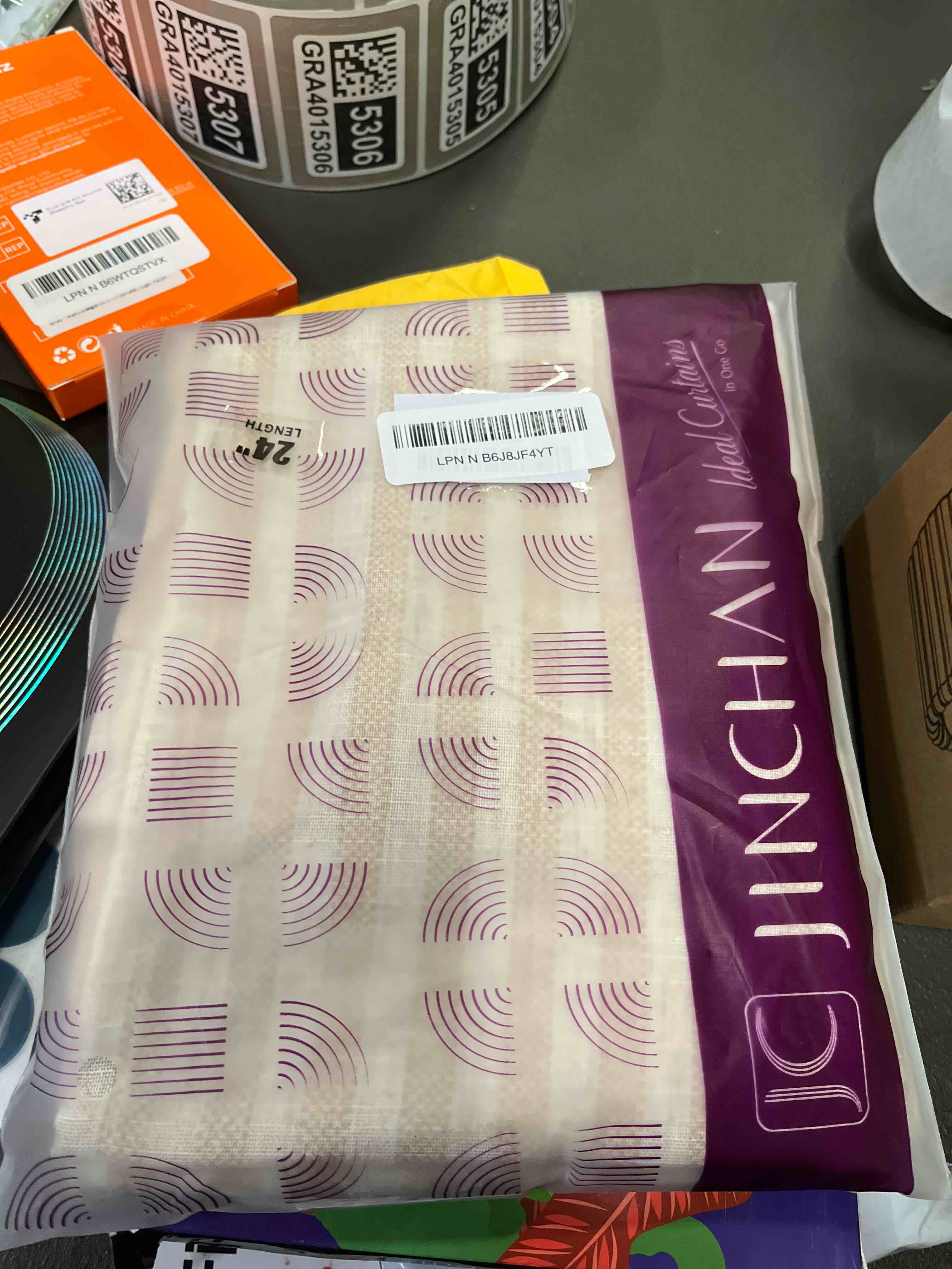 Condition photo showing Good Condition for jinchan Tab Top Linen Kitchen Curtains 24 Inches Striped Tier Curtains Farmhouse Modern Cafe Style Small Window Treatments Airy Light Filtering Rod Pocket for Living Room Bathroom 2 Panels Beige 26"W x 24"L (Pack of 2) Tab Top Striped Beige