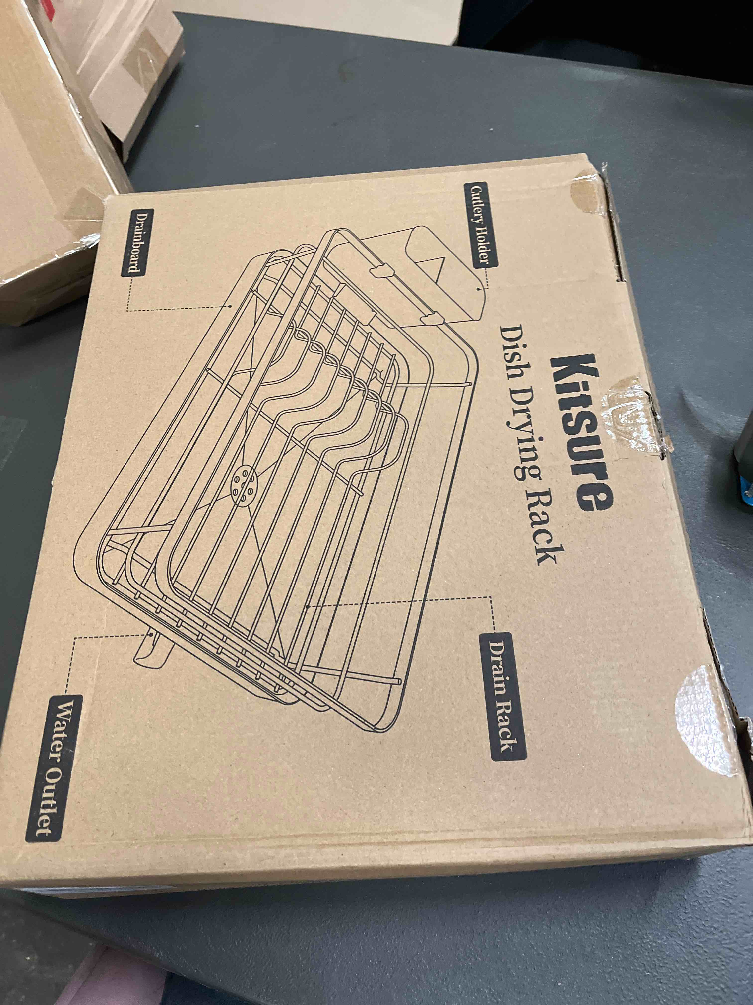 Condition photo showing Good Condition for Kitsure Dish Drying Rack for Kitchen Counter, Stainless Steel Sink Organization and Storage Essentials with Cutlery Holder, Home and Appartment Decor, 12''W x 15.5''L, Light Grey 12''W x 15.5''L Light Grey