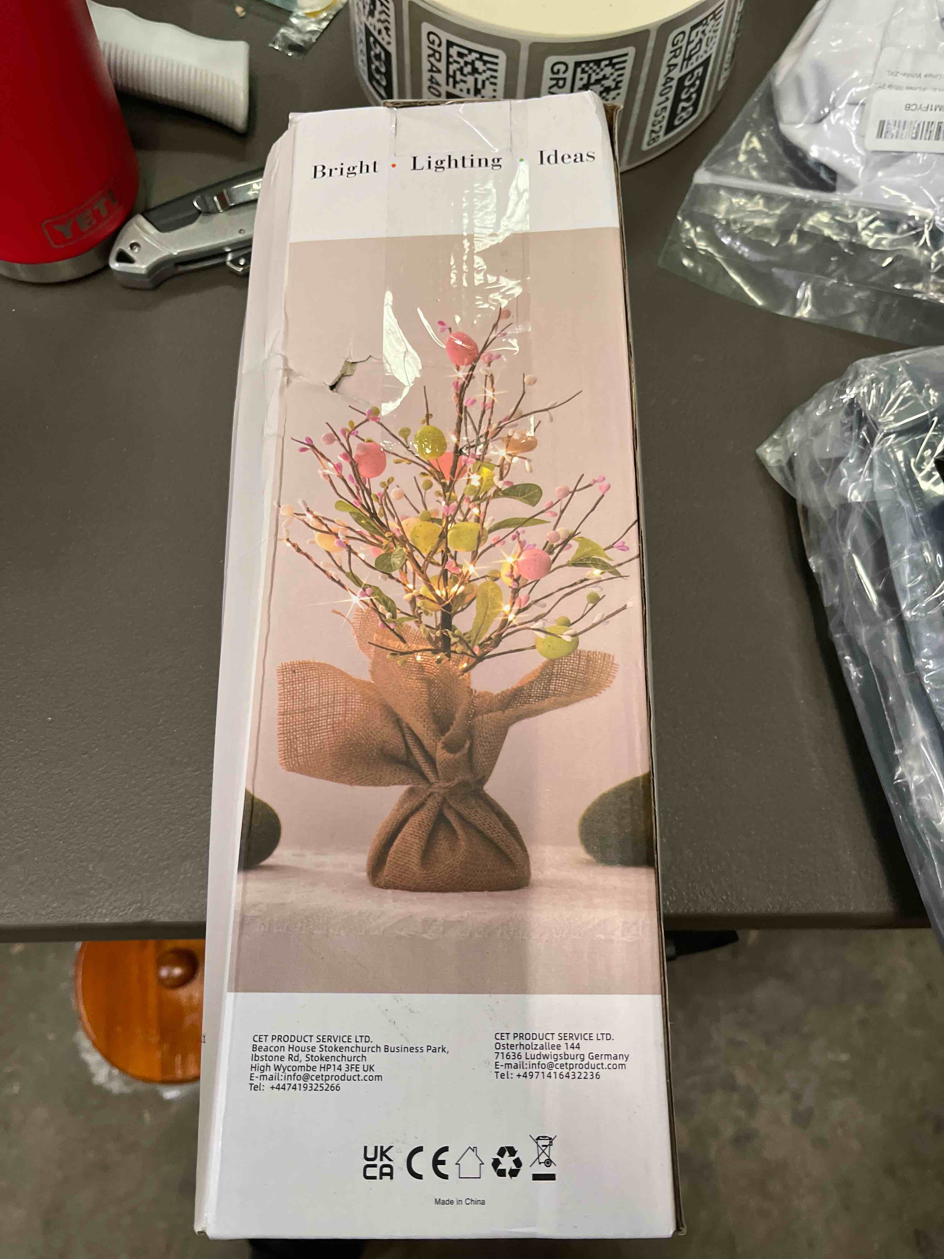 Condition photo showing Good Condition for Vanthylit Spring Decorations, 2 Pack Spring Tree with Colorful Eggs, Battery Powered LED Tree Lights, Artificial Tabletop Centerpiece Lighted Tree for Holiday Party Spring Home Decor