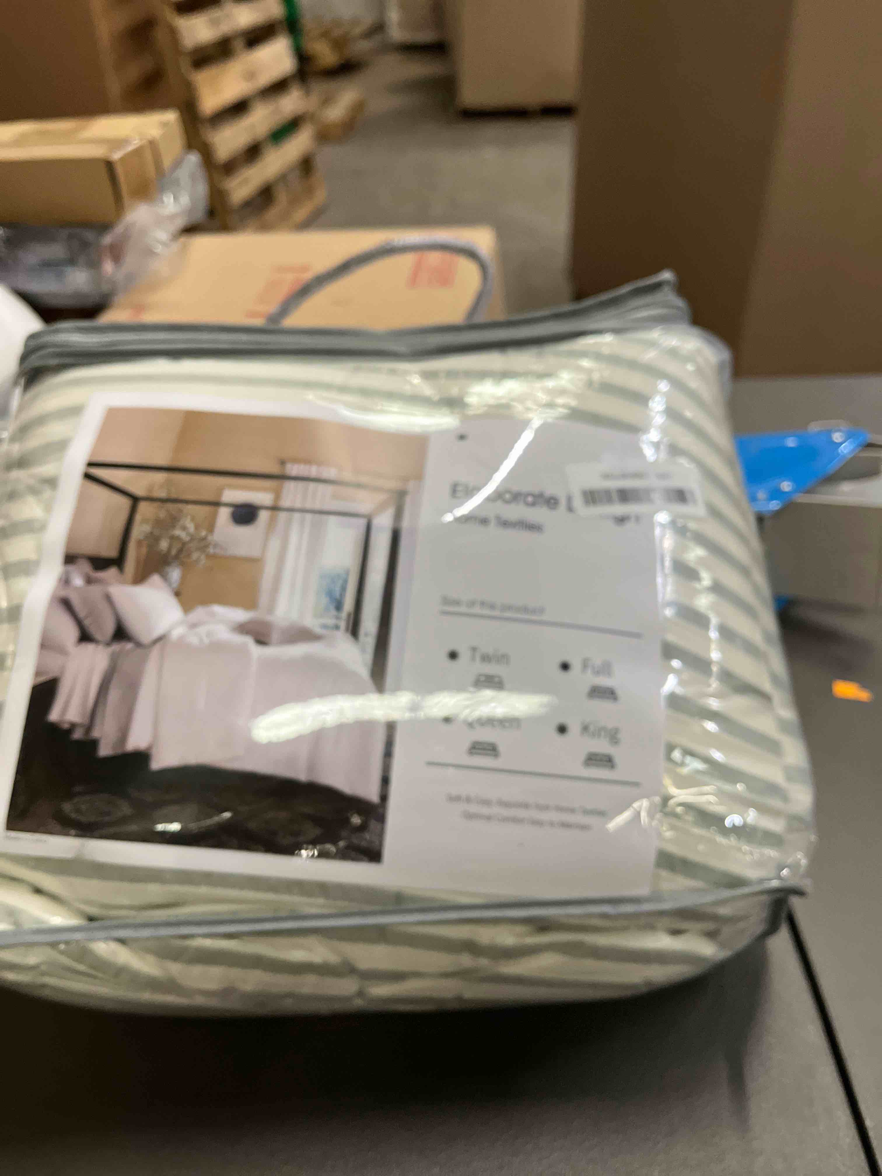 Condition photo showing Good Condition for Sage Green Queen Size Comforter Set Striped 100% Soft Washed Microfiber Jacquard 3 Pieces Striped Bedding Sets Green White Comforter Queen for All Seasons and 2 Pillowcases Comfort Breathable Sage Green Striped Queen