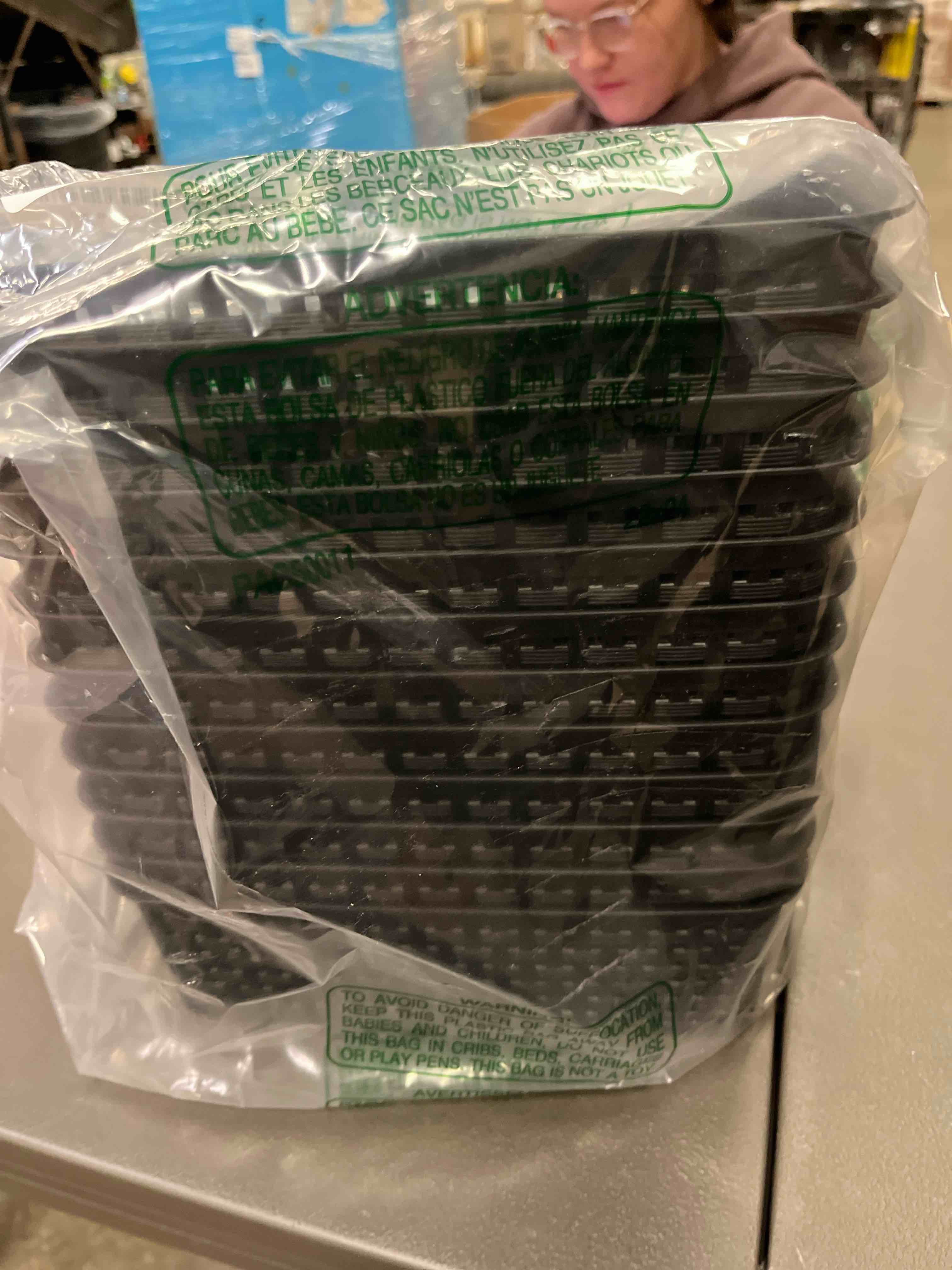 Condition photo showing Good Condition for [ 12 Pack ] Plastic Storage Baskets - Small Pantry Organization and Storage Bins - Household Organizers for Laundry Room, Bathrooms, Kitchens, Cabinets, Countertop, Under Sink or On Shelves - Black