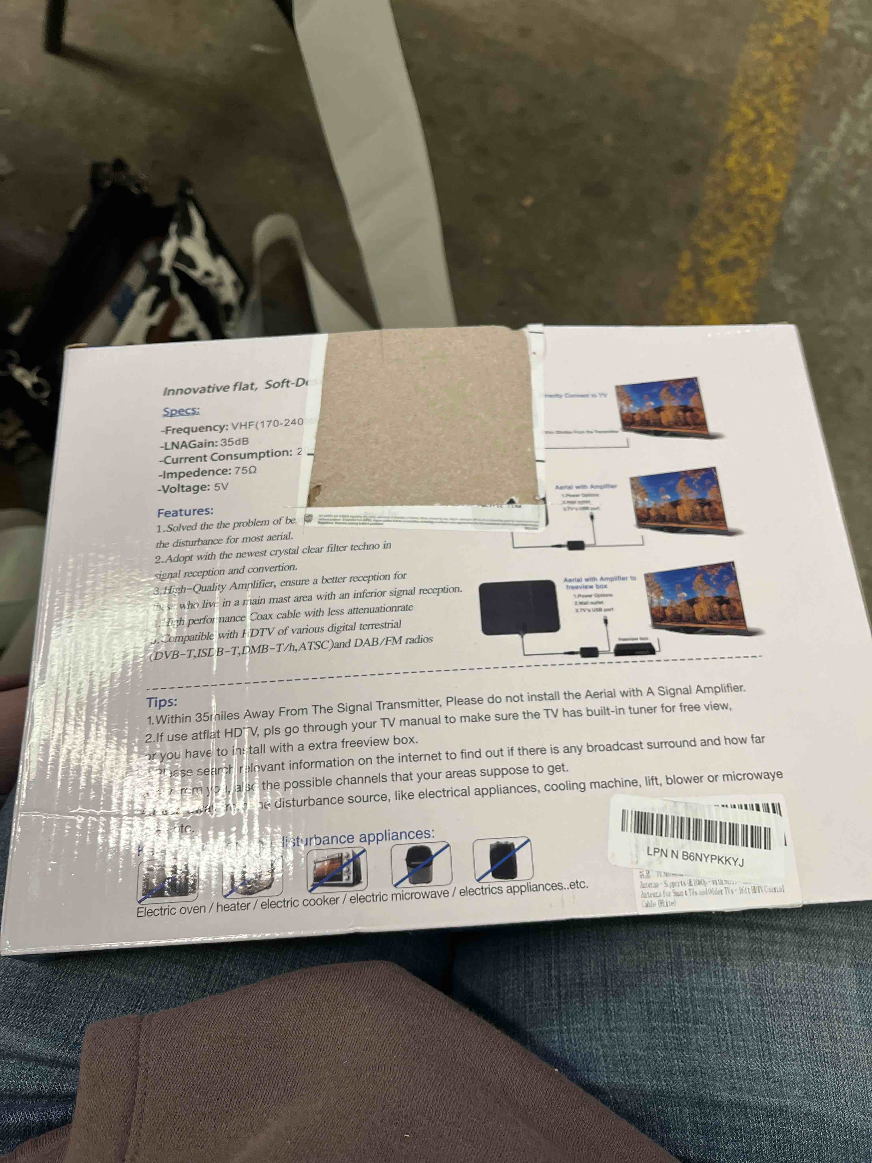 Condition photo showing Good Condition for TV Antenna Indoor - Local Channels Digital TV Antenna - Supports 4K 1080p - with Signal Booster - Remote Reception Antenna for Smart TVs and Older TVs - 16ft HDTV Coaxial Cable (White) white Flat thin style