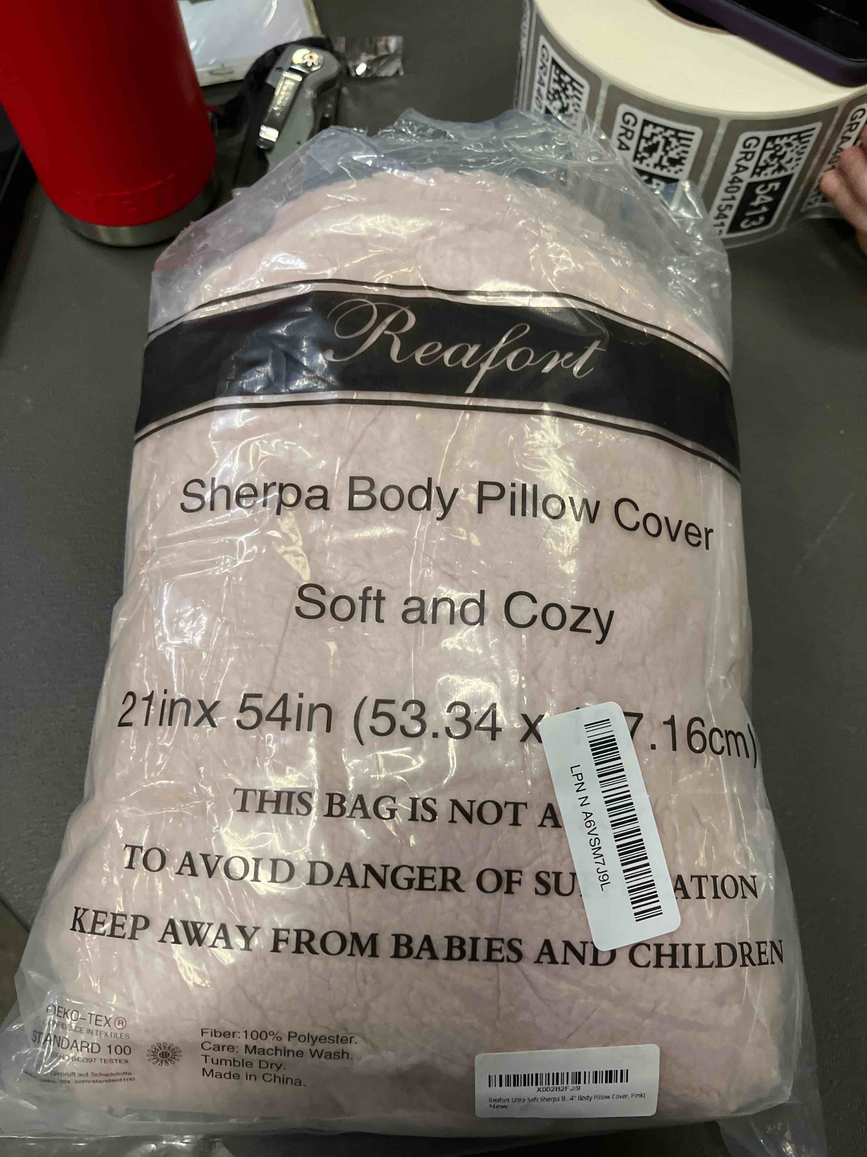 Condition photo showing Good Condition for Reafort Ultra Soft Sherpa Body Pillow Cover/Case with Zipper Closure 21"x54" (21"x54" Body Pillow Cover, Pink) Pink 21"x54" Body Pillow Cover