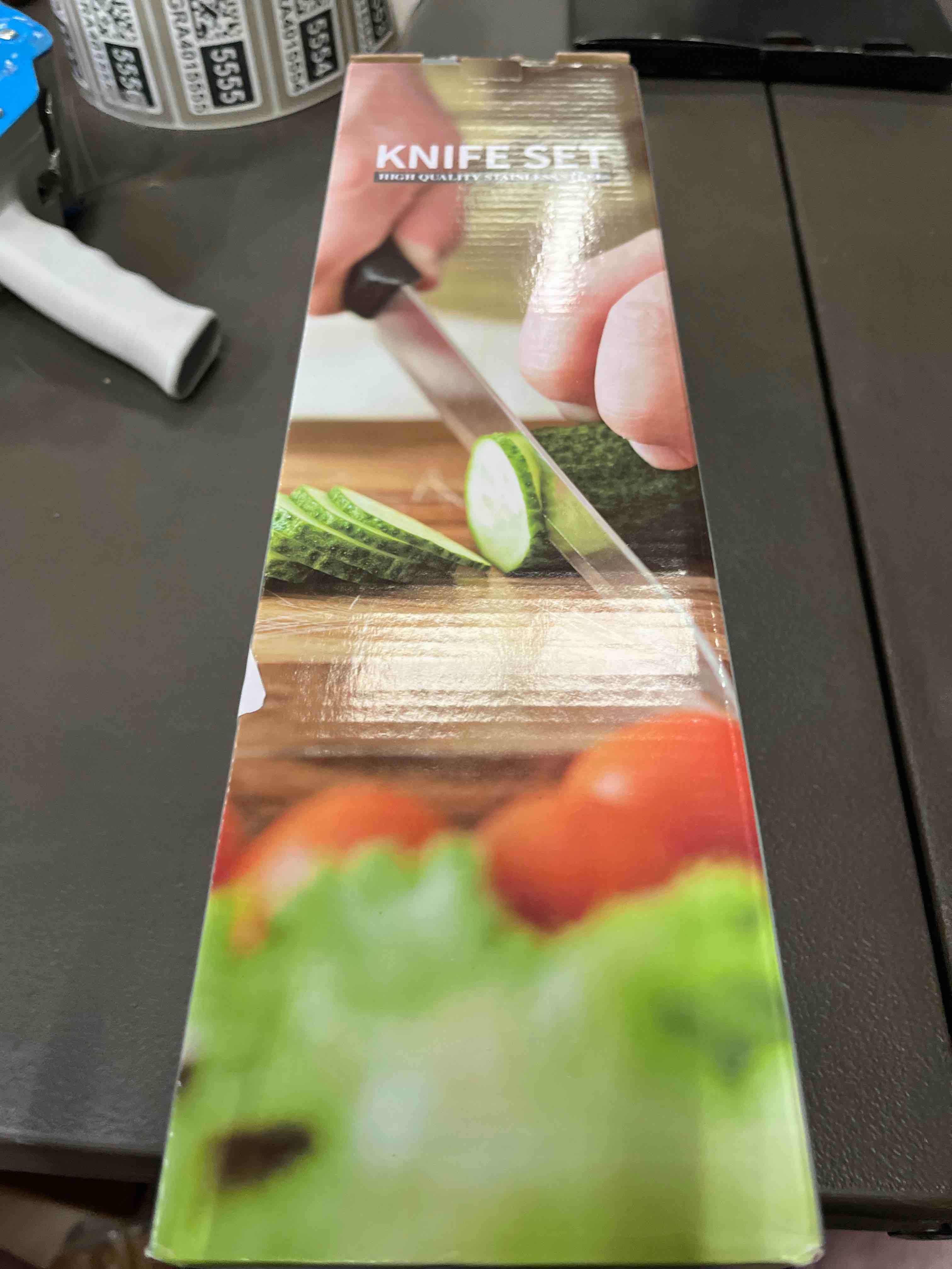 Knife set, 7-piece high-end kitchen knife set, with universal knife holder, rust proof and non stick