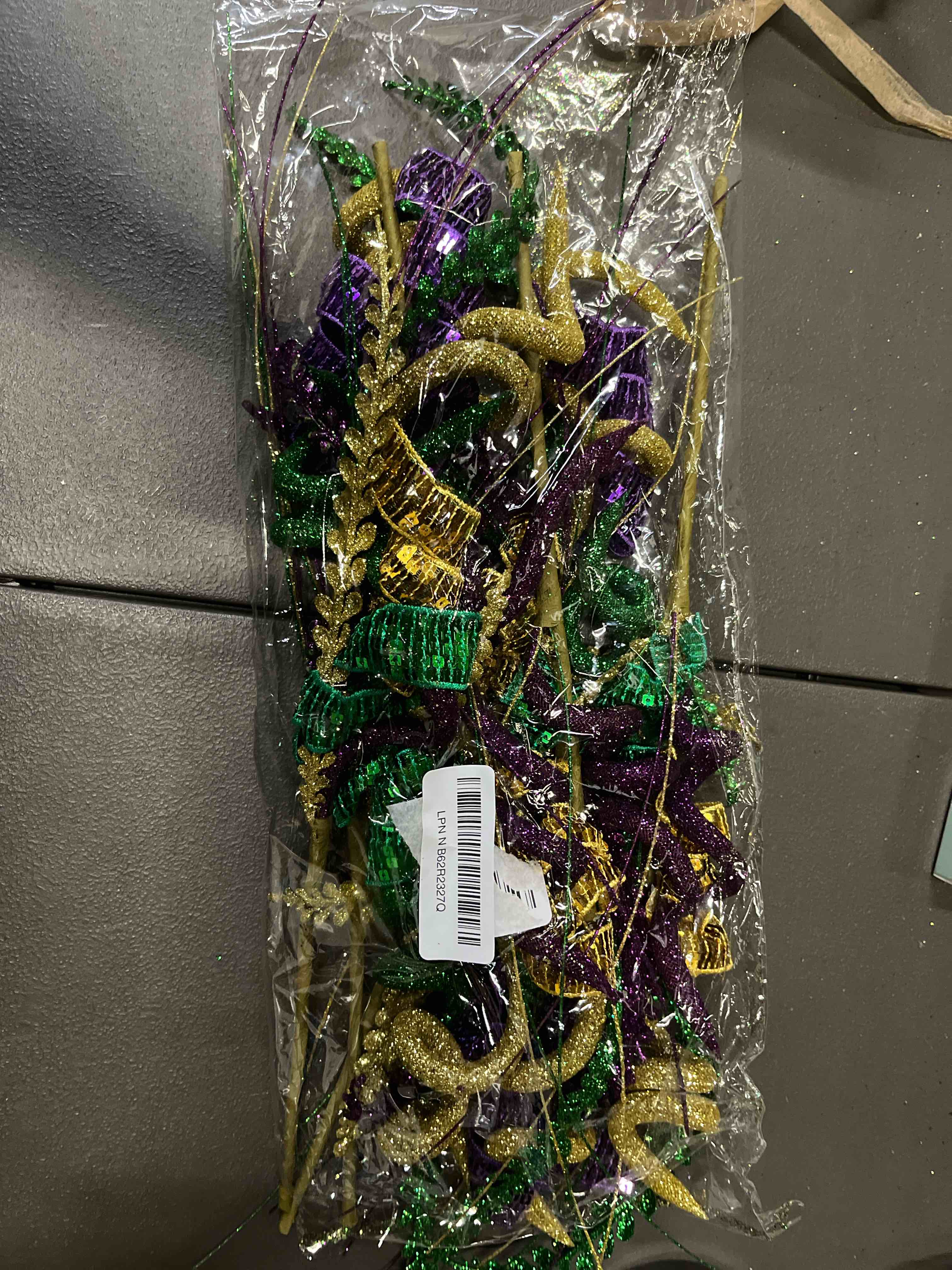 Quasynel 12 Pcs Mardi Gras Picks Decorations - 17.7Inch Purple Green Gold Mardi Gras Floral Picks an