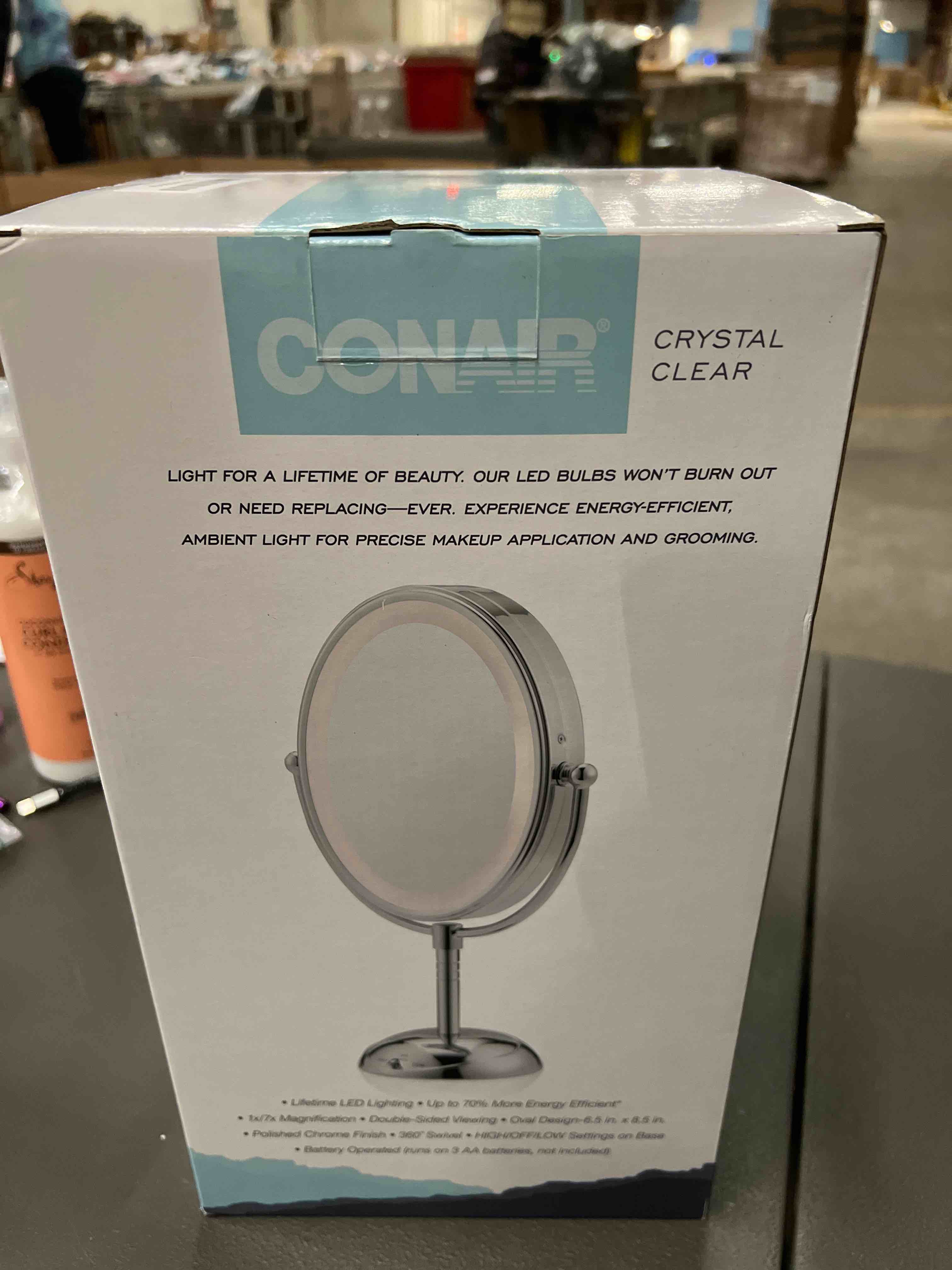 Condition photo showing Good Condition for Conair Lighted Makeup Mirror, LED Vanity Mirror, 1X/7X Magnifying Mirror, Double Sided, Battery Operated in Polished Chrome 4.7"L x 8"W Battery Operated
