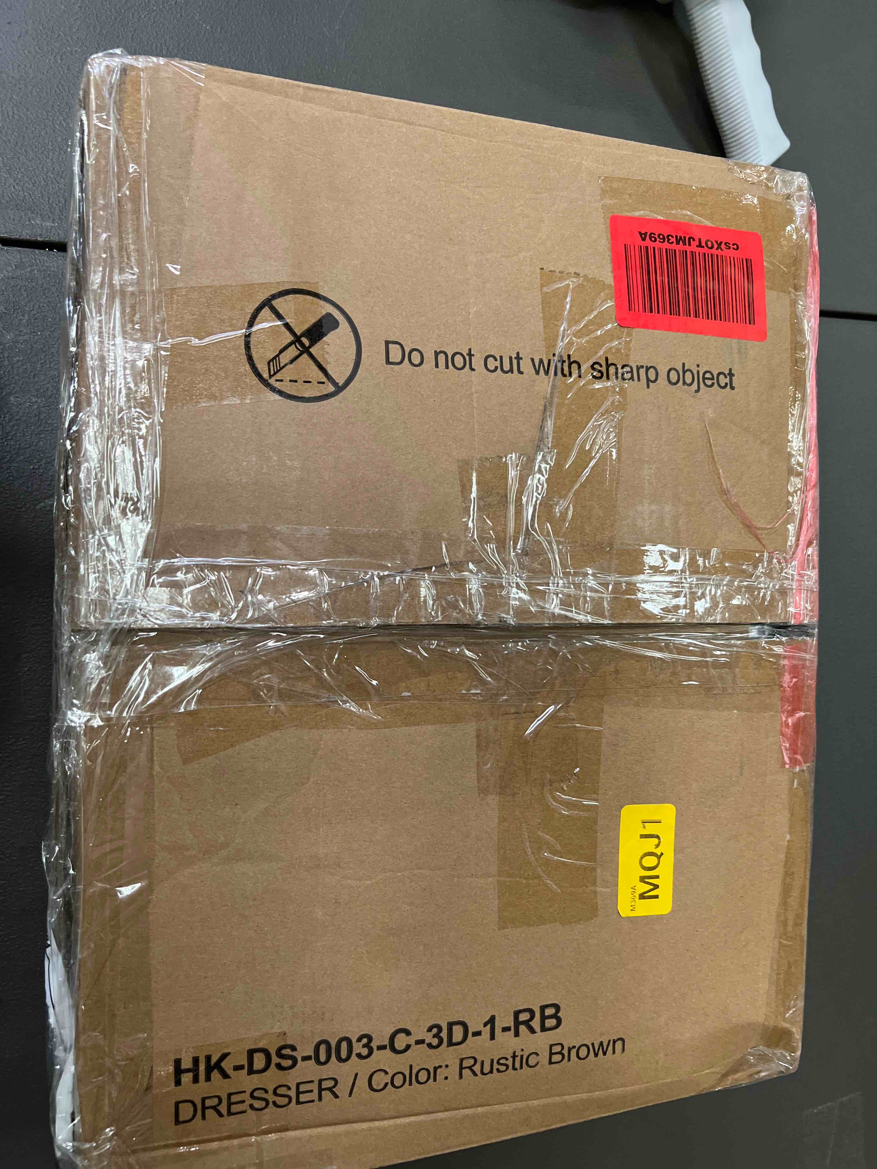 Condition photo showing Good Condition for Furnulem Night Stand with Charging Station, USB Ports and Outlets, 28.3 Inch Tall Bedside Table with Wood Shelf, 3 Fabric Drawers Side Table for Bedroom, 3 Ways to Use, Rustic Brown 3 Drawer Rustic Brown 1