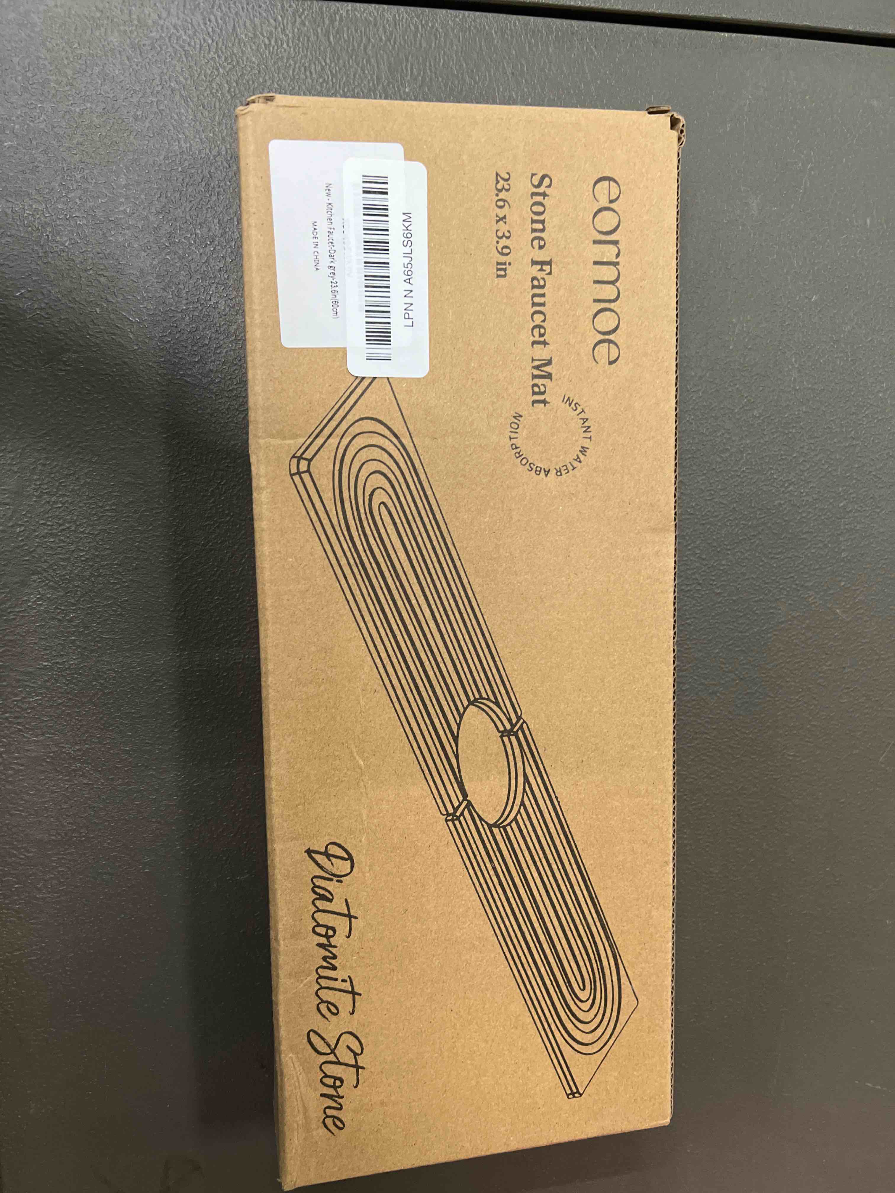 Condition photo showing Good Condition for Kitchen Sink Splash Guard – Stone Diatomite Faucet Drying Matt, Modern Kitchen Sink Accessories for Countertop (Dark Grey, 23.6"x3.9") Dark Gray 23.6" x 3.9"