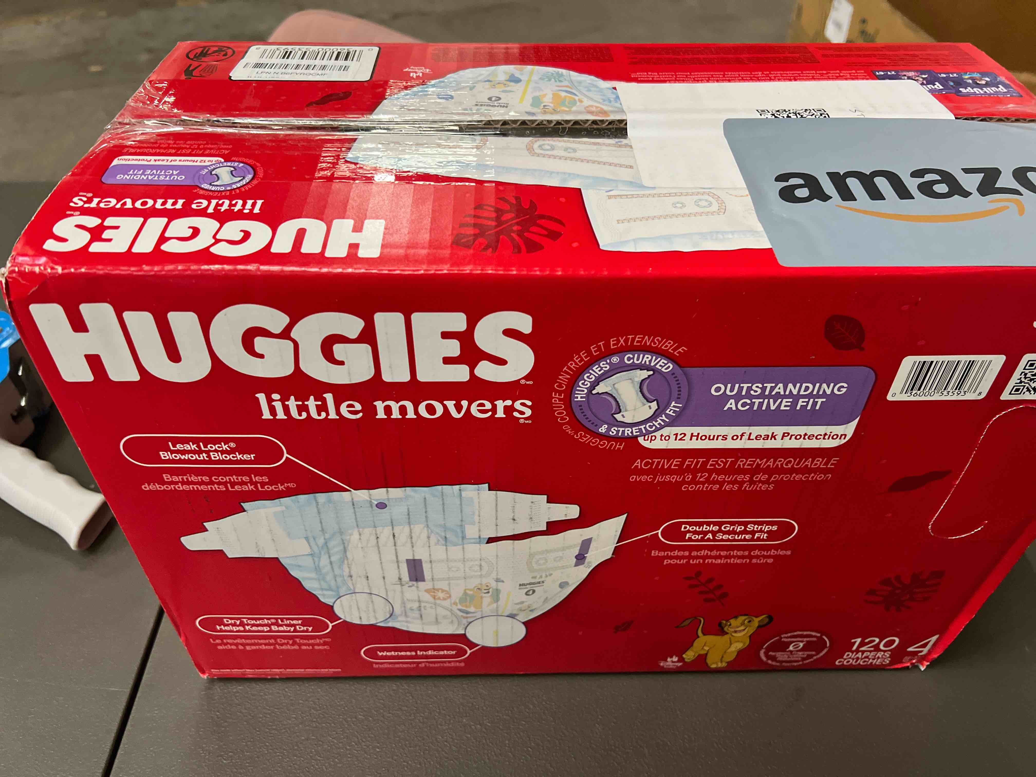 Condition photo showing Good Condition for Huggies Size 4 Diapers, Little Movers Baby Diapers, Size 4 (22-37 lbs), 120 Count, Packaging May Vary Size 4 120
