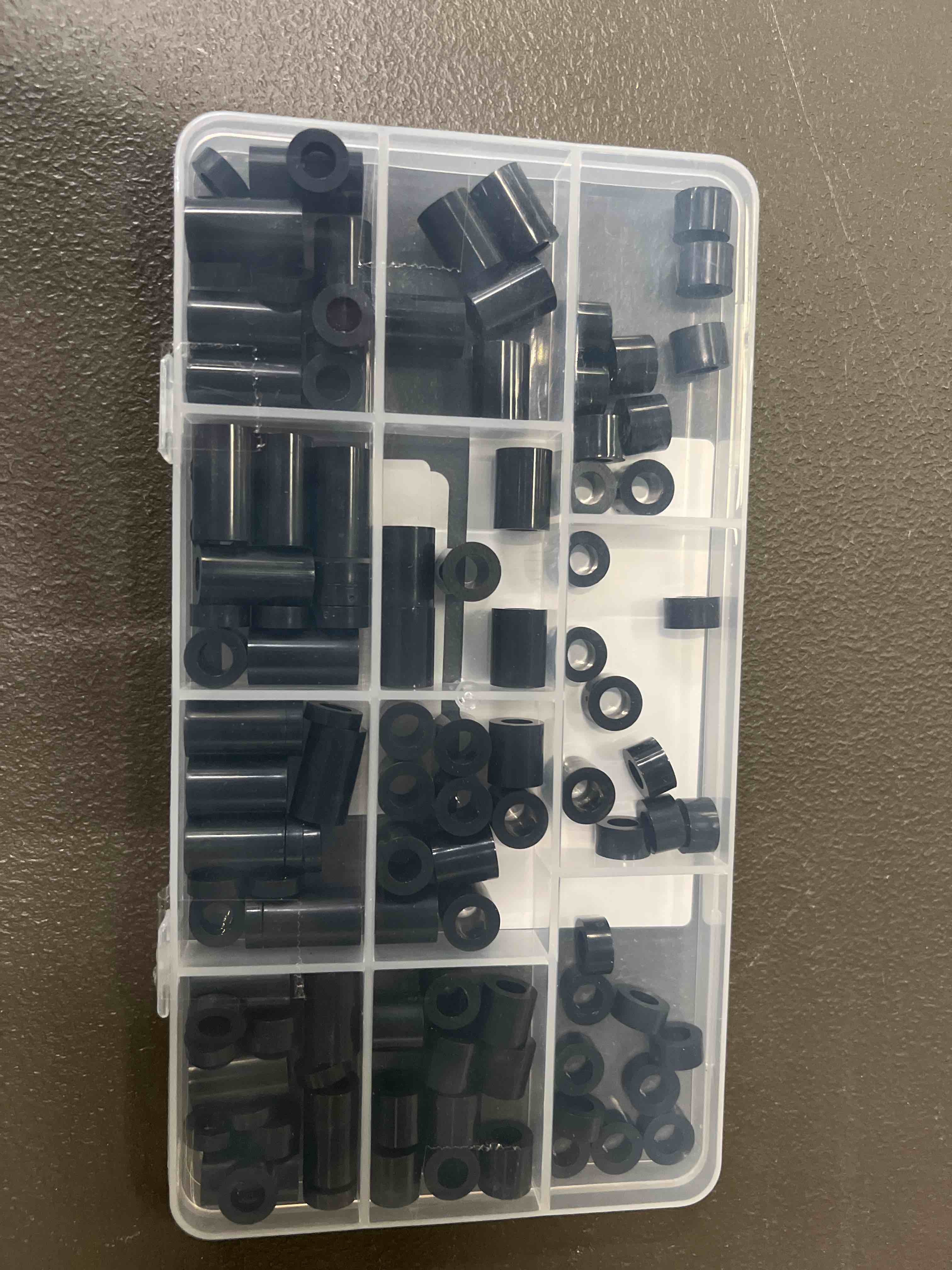 Condition photo showing Good Condition for Aienxn 120PCS Black Nylon Spacers Kit, ID 6.2mm, OD 11mm- 3mm, 4mm, 5mm, 6mm, 8mm, 10mm, 15mm, 18mm, 20mm Length, Non-Threaded Round Plastic Spacers Suitable for Switch & Receptacle Screws Black 120PCS