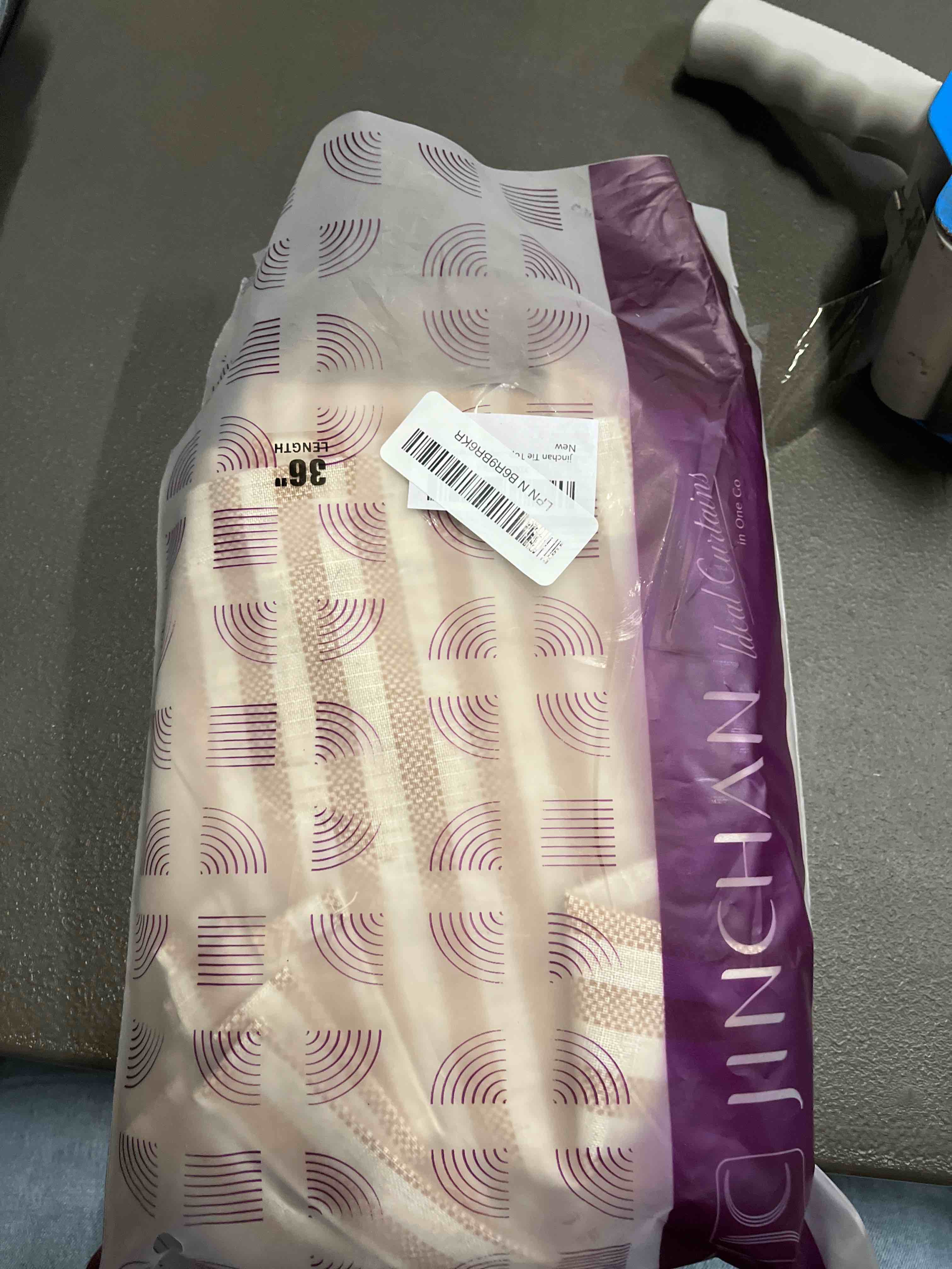 Condition photo showing Good Condition for jinchan Tie Top Linen Kitchen Curtains 36 Inches Striped Tier Curtains Farmhouse Modern Cafe Style Small Window Treatments Airy Light Filtering Rod Pocket for Living Room Bathroom 2 Panels Tan 26"W x 36"L (Pack of 2) Tie Top Striped Tan