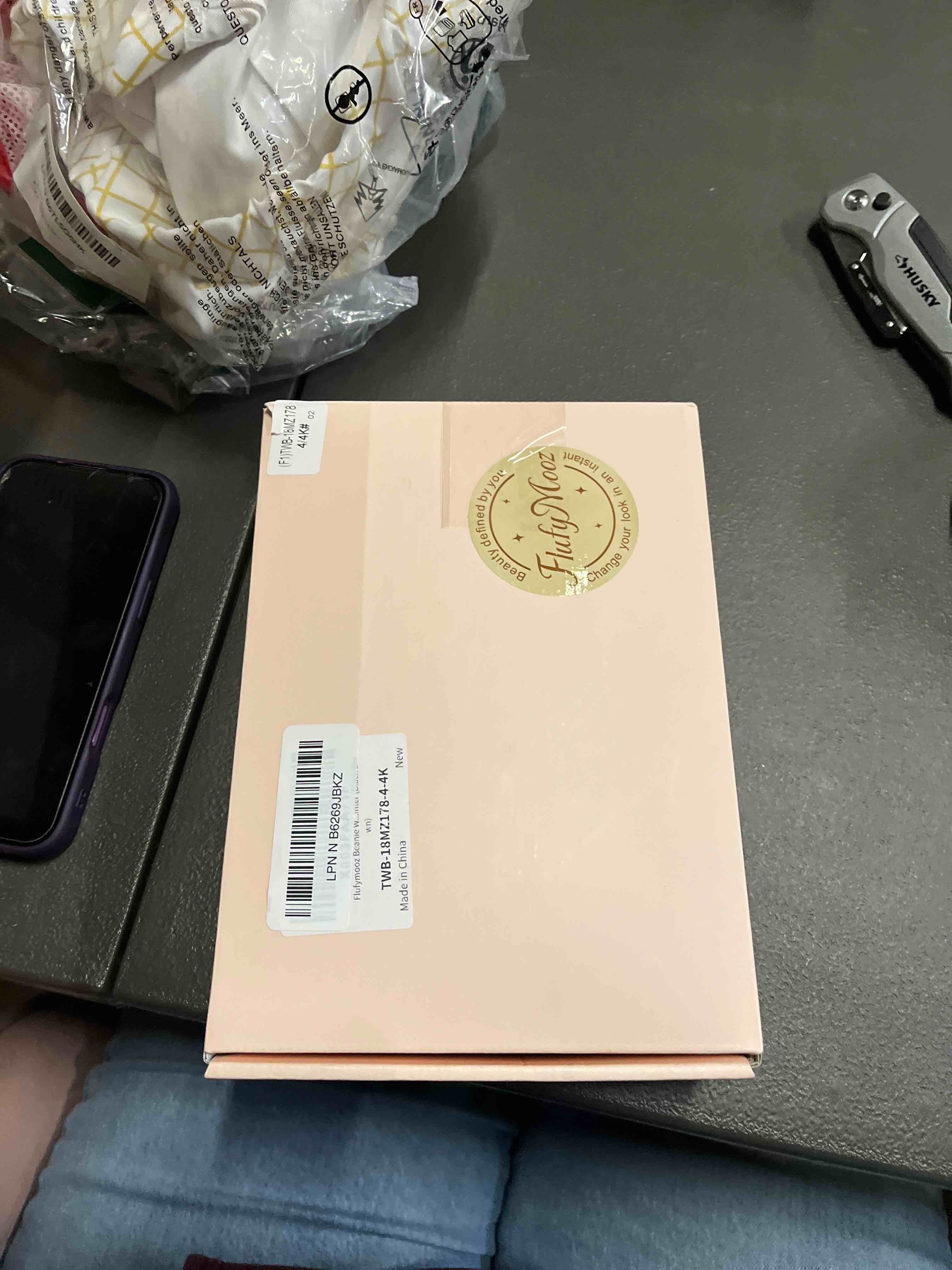 Condition photo showing Good Condition for Flufymooz Beanie Wig, Hat Hair Extension Long Wavy Curly Black Hat Wig with Faux Fur Pom Hat, wig hat Attached 20 Inch Synthetic Hairpiece for Women Girls Winter (Black Brown) 20 Inch Black Hat-black Brown