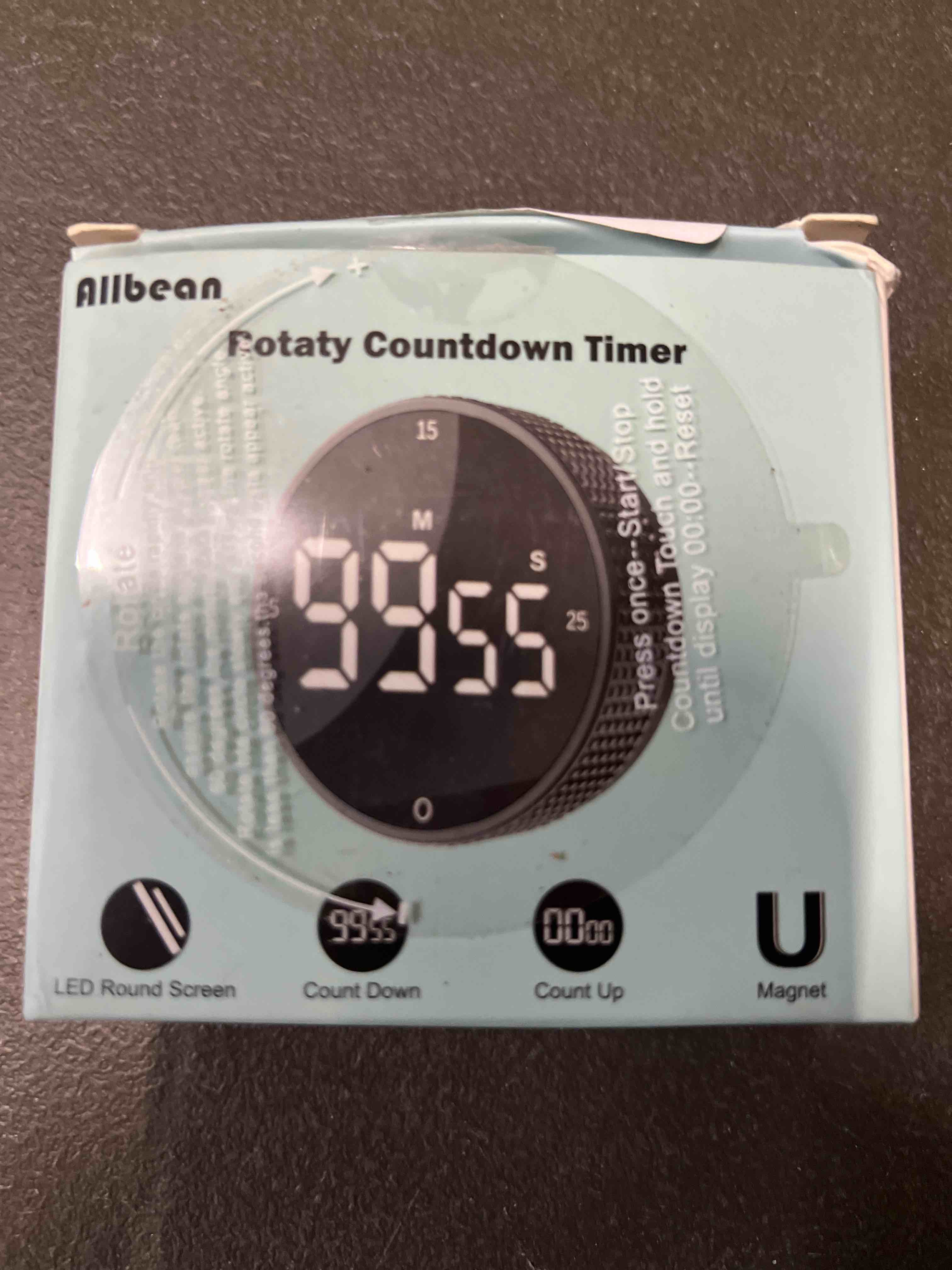 Condition photo showing Good Condition for magnetic kitchen timer for cooking with loud alarm - large led display rotating countdown pomodoro timer, preset 5/15/25 mins easy for seniors and kids?for baking grilling studying black 1