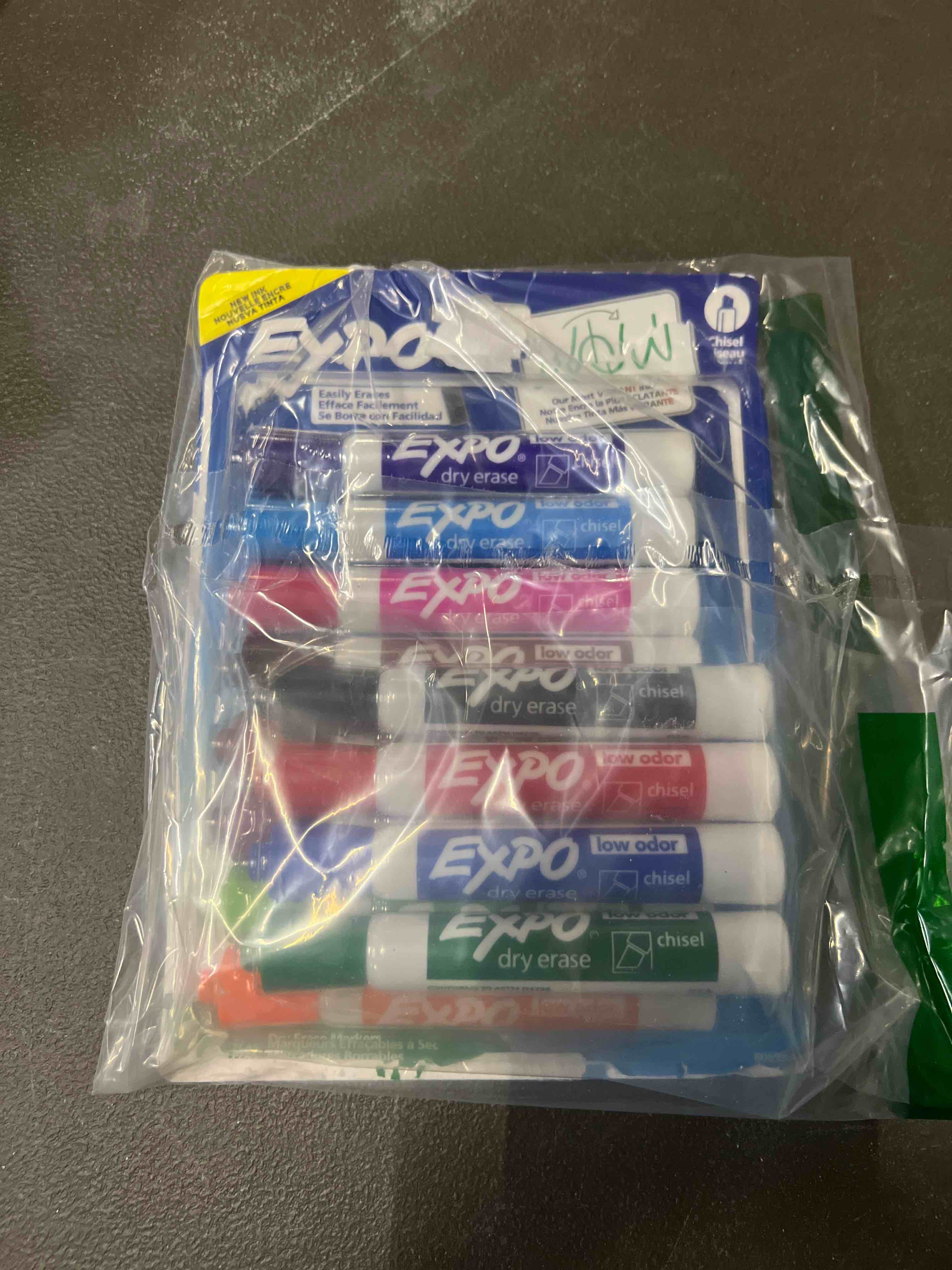 Condition photo showing Good Condition for expo dry erase markers, low odor ink, assorted colors, chisel tip, 12 count - easily erases, vibrant ink, ideal for classroom, back to school supplies, teachers, office, whiteboard & home