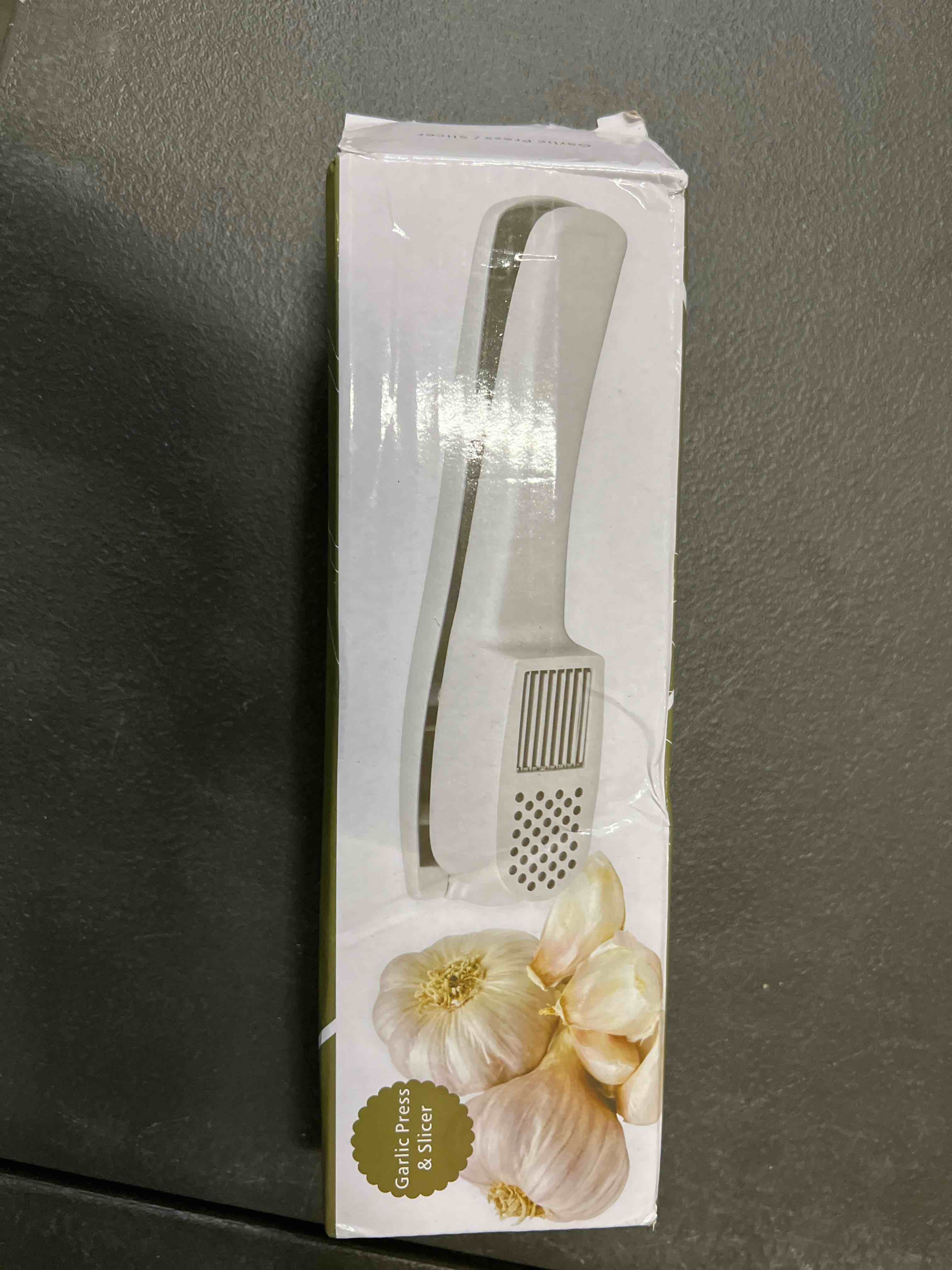Condition photo showing Good Condition for garlic press 2-in-1 mincer, crusher and slicer with peeler & brush – rustproof, dishwasher safe, ergonomic handle for easy squeeze and cleaning