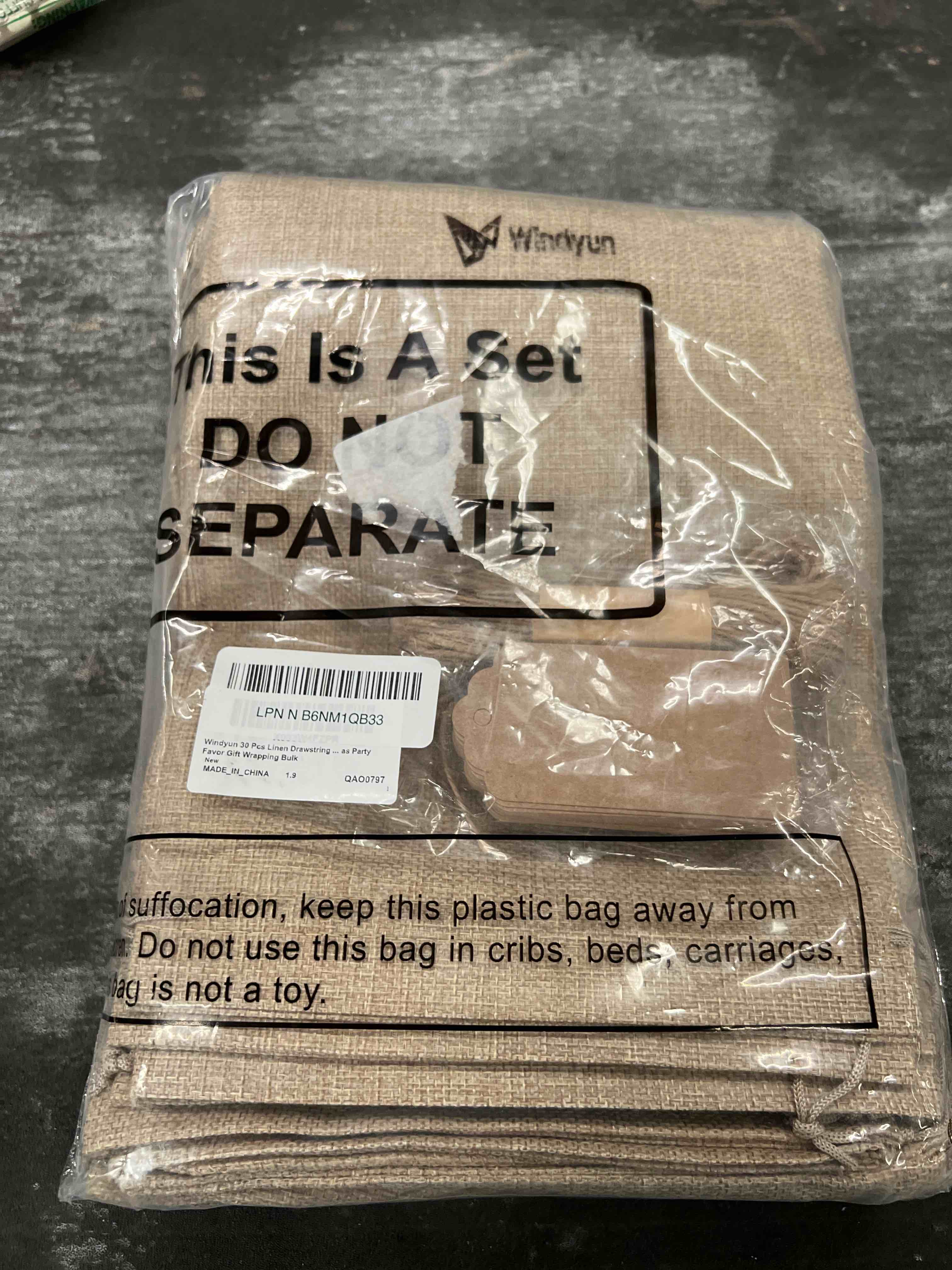 Condition photo showing Good Condition for windyun 30 pcs linen drawstring bag burlap gift bags with tags and string 8 x 12 inches burlap sacks for wedding birthday christmas party favor gift wrapping bulk